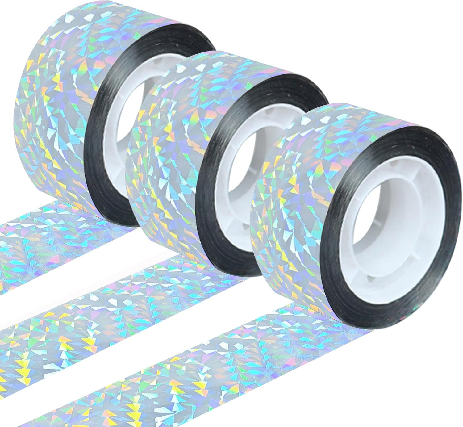 ASTIMESA Double Sided Reflective Bird Scare Tape, Holographic Sparkly Bird Tape, Flash Reflective Ribbon for Birds Woodpeckers Pigeons Keep Away from House Garden Patio (3 Roll 787.4 Ft)