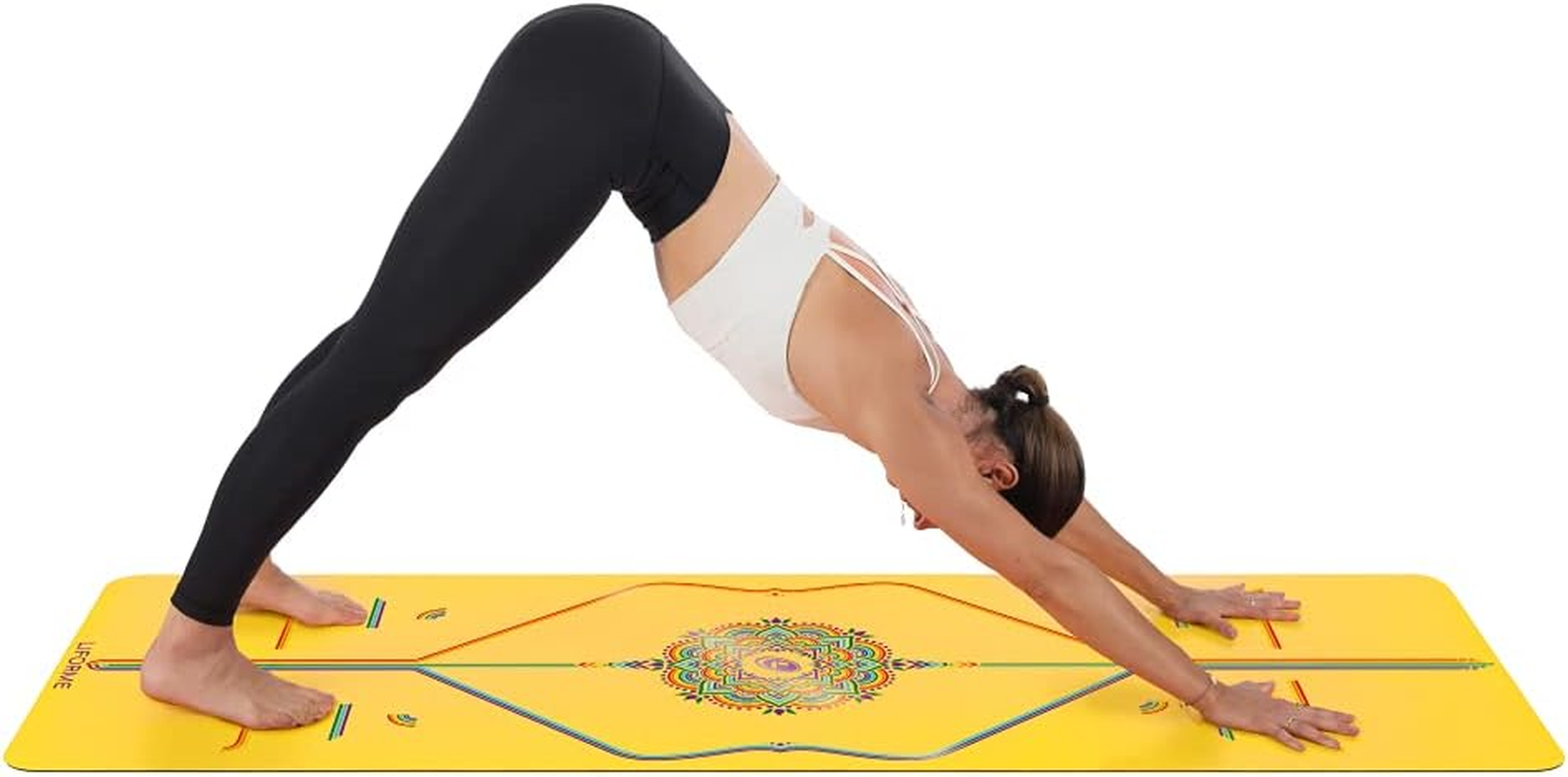 Liforme Inked Travel Yoga Mat &ndash; Free Yoga Bag, Patented Alignment System, Warrior-Like Grip, Non-Slip, Eco-Friendly and Biodegradable, Ultra-Lightweight, Sweat Resistant, Long, Wide and Thick &ndash; Yellow image number 1