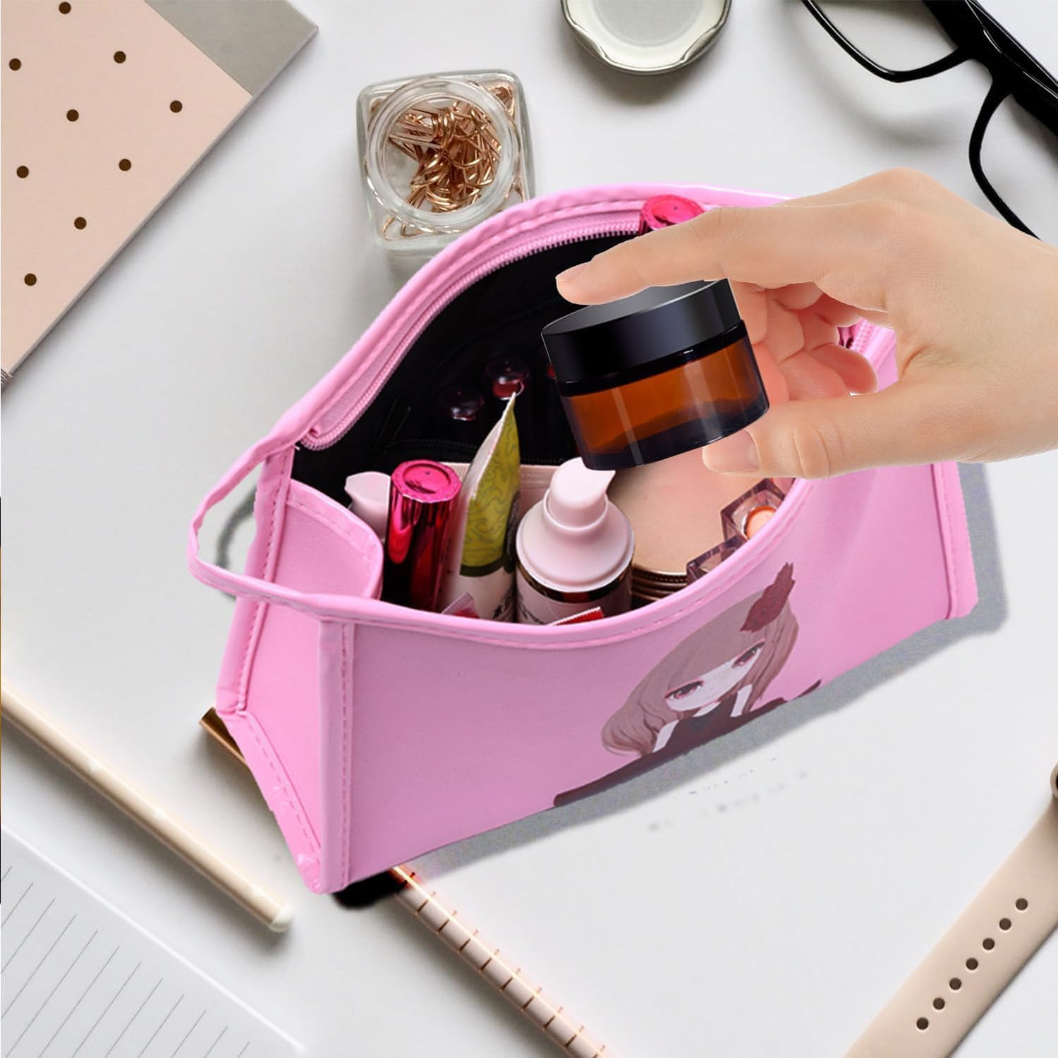 FRAKMU 6PCS 1Oz Amber Glass Jars, Empty Cosmetic Lotion Containers with Inner Liners and Black Lids, Small Containers with Lids for Creams, Mini Cosmetic Jars, Travel Size Bottles for Beauty image number 1