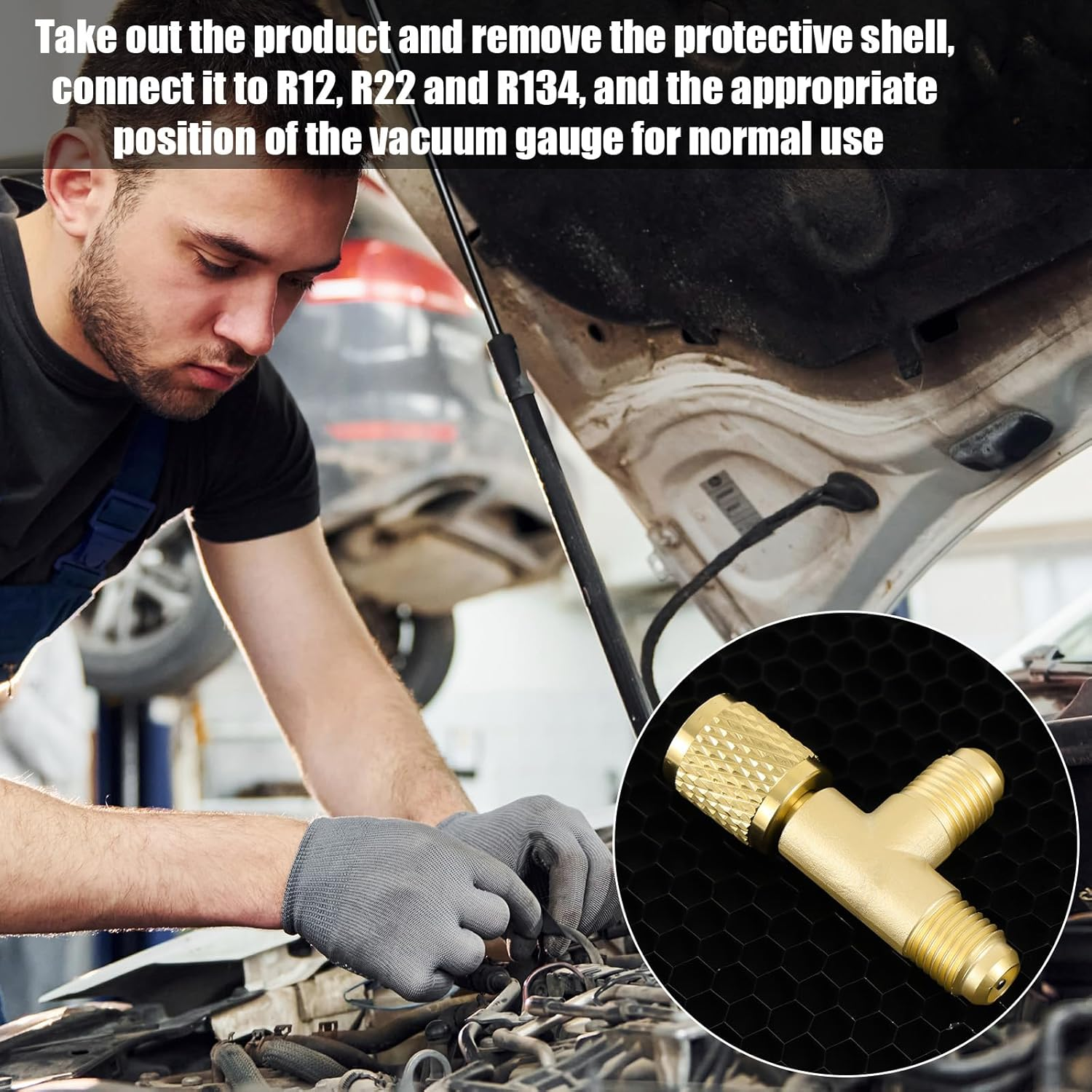 2Pcs Quick Coupler Access Tee, 1/4'' Brass SAE Valves Core Tee Adapter Air Conditioning Parts for R22 R12 R134 Gauge Deep Vacuum Pump Manifold