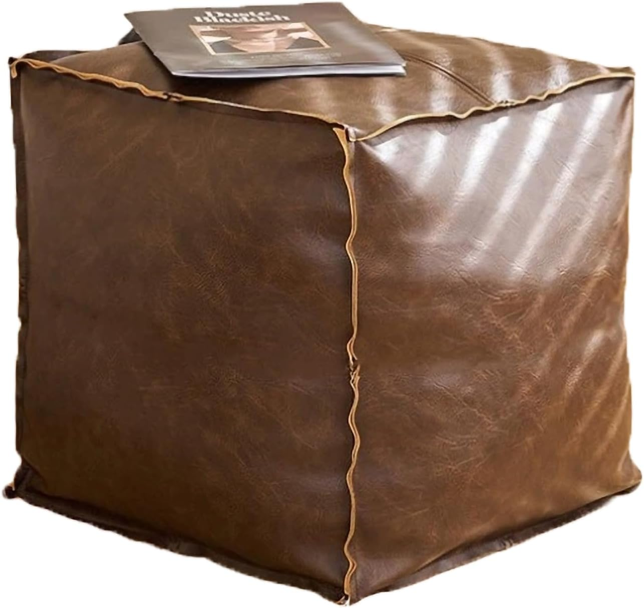 Unstuffed Pouf Ottoman Cover - Faux Leather Storage Pouffe Covers, Floor Cushion Footrest Seat Cover, Waterproof Square 41X41X38Cm (Cover Only)