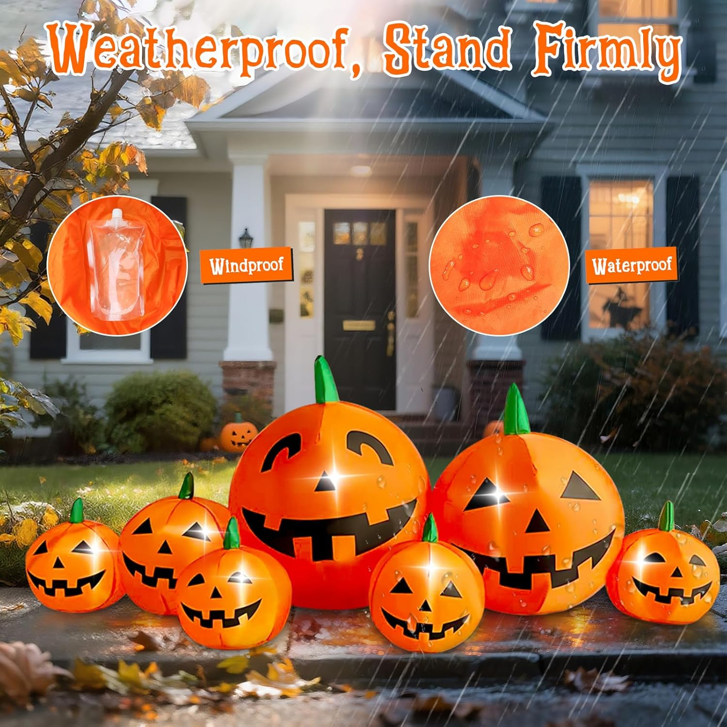Oolong 8 Ft Halloween Inflatable Pumpkin Patch Family Decoration Jack-O-Lantern Decor for Lawn Yard Home Party Indoors Outdoors image number 2
