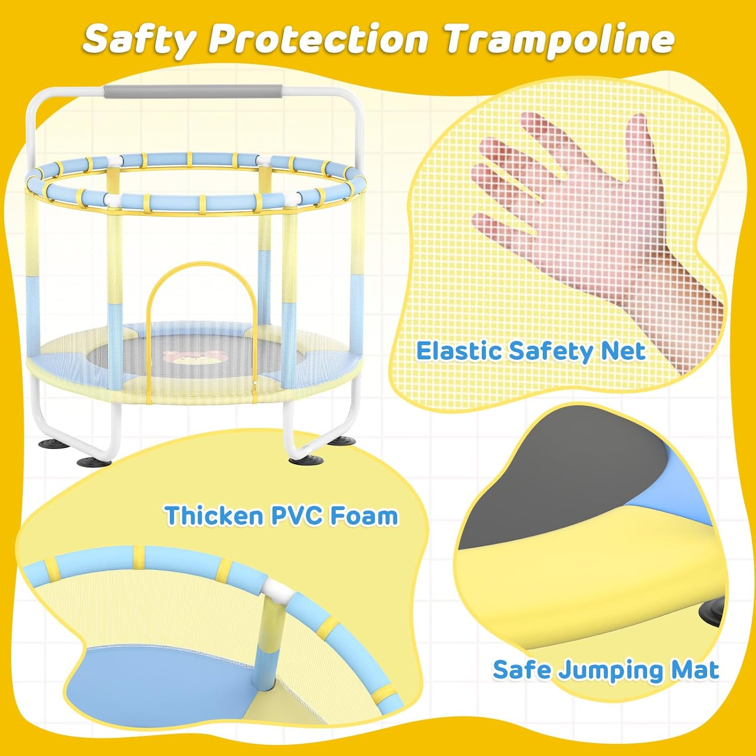 Advwin 4.6FT/10FT Trampoline for Kids Adults, Rebounder round Trampoline W/Enclosure Safety Net, Indoor & Outdoor Children Birthday Gift - 4.6Ft image number 3