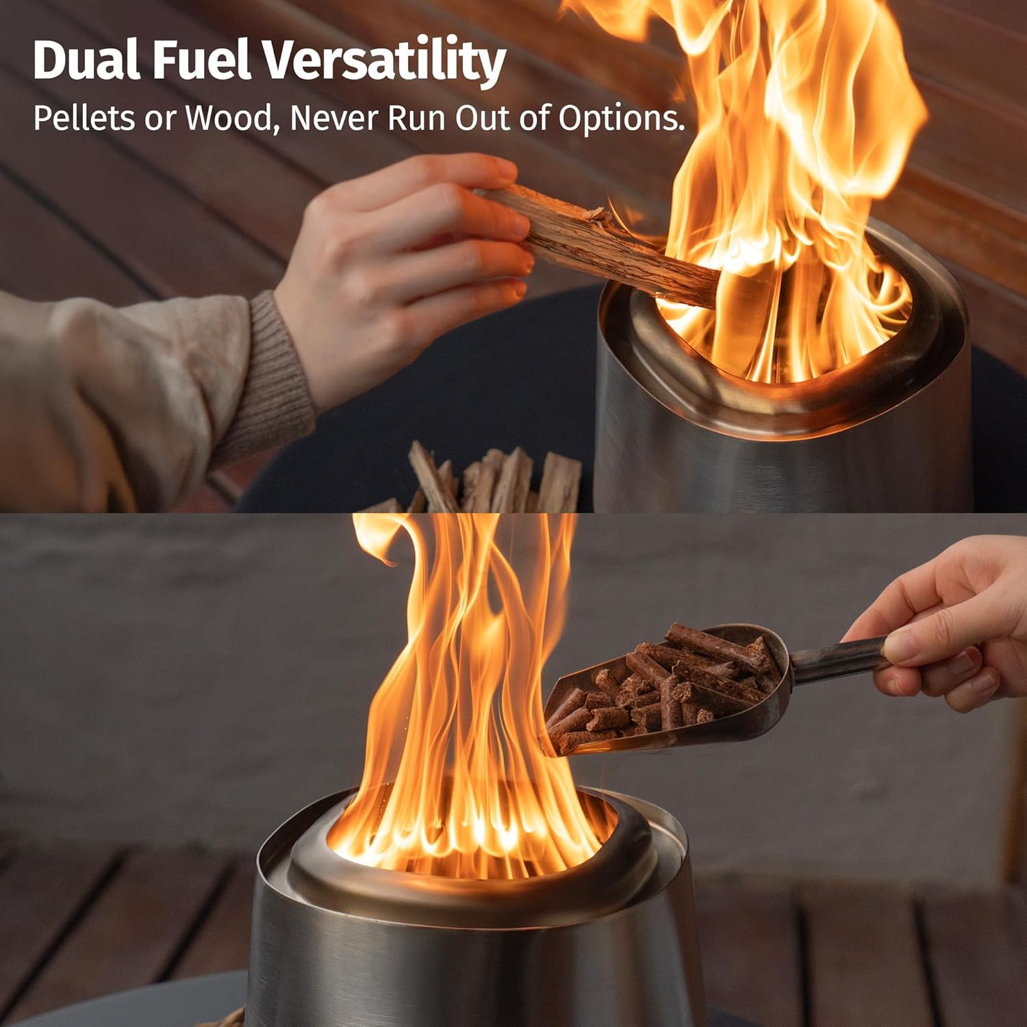 EAST OAK Fuoco Smokeless Tabletop Fire Pit | 3-In-1 Ash Pan | Portable Wood & Pellet Firepit | Stainless Steel | 120% More Efficient Burn | Backyard, Patio & Camping | Easy Ignition & Compact Design image number 6