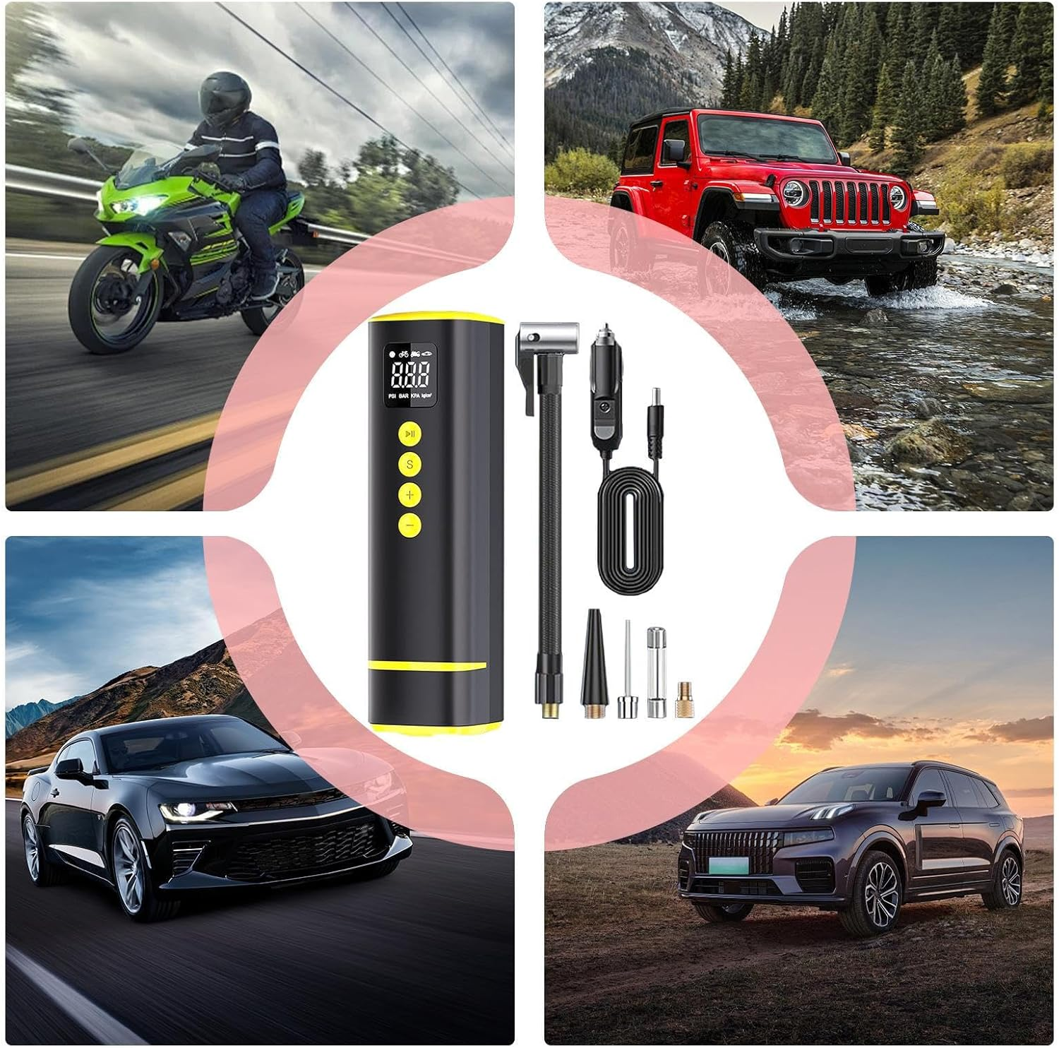 Air Compressor - Cordless Air Pump,Electric Tyre Pressure Gauge Cordless for Motorcycle Truck Bicycle Wheel Car Bike Balls image number 2