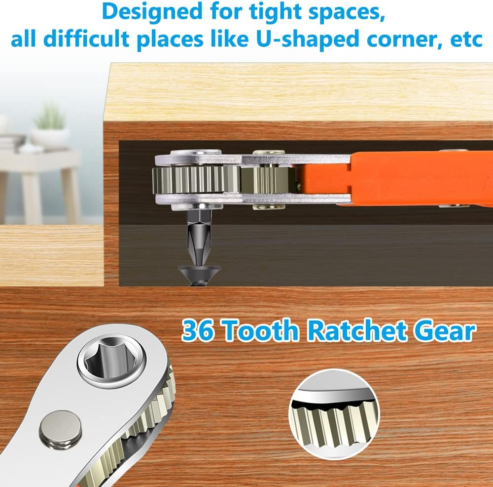 OSDUE Mini Ratchet Wrench,Right Angle Phillips Magnetic Screwdriver for Tight Spaces with 1/4" Drive High Torque Offset Reversible Mini Ratchet Offset Screwdriver for Tight Areas -（Mini Ratchet Set） image number 4