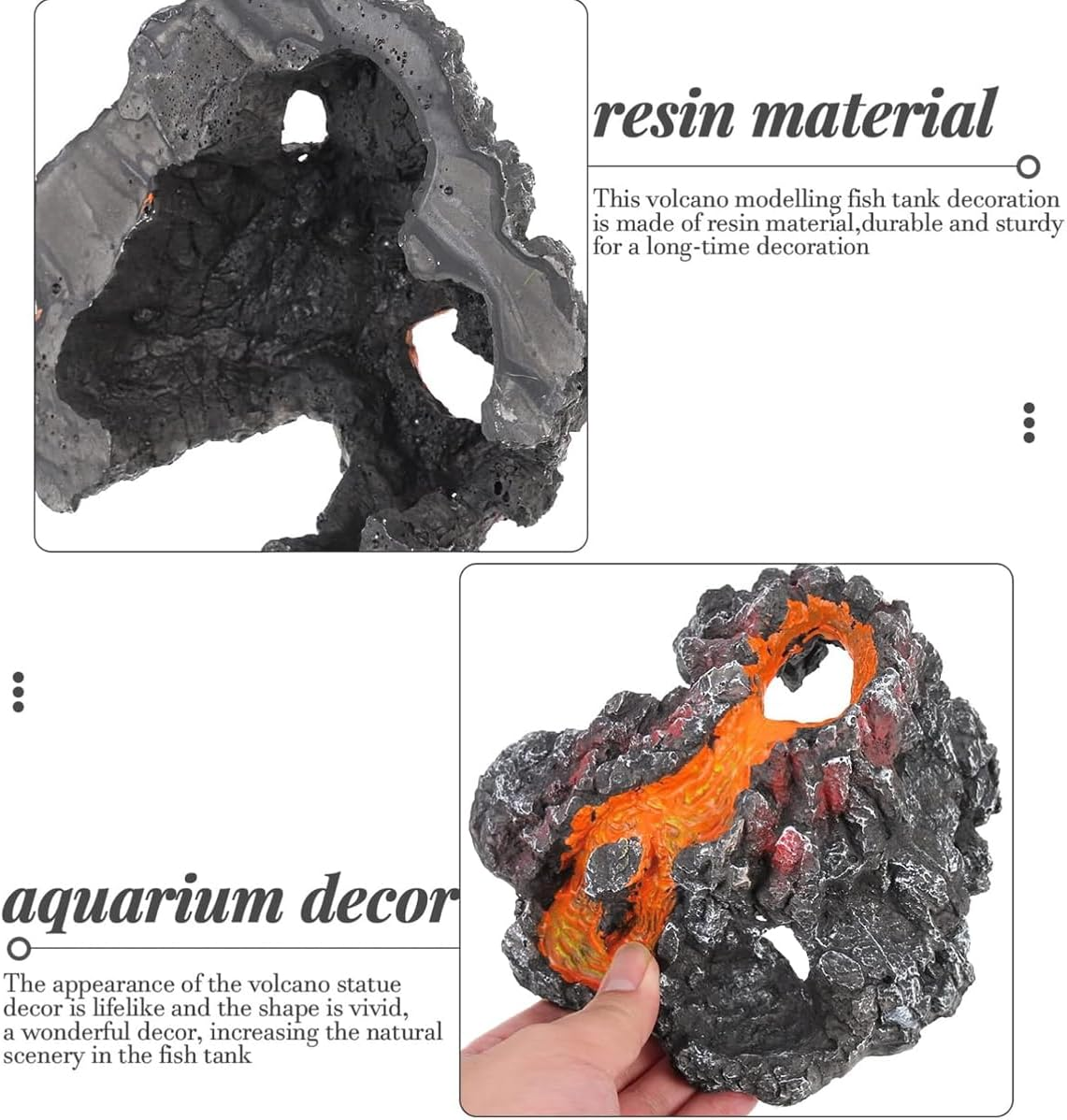 AIMALL Creative Resin Volcanic Eruption Aquarium Ornament with Air Bubble Stone Landscape Decoration for Fish Tank Shrimp Cave Reptile Terrarium 6.7X6.8X3.3In image number 6
