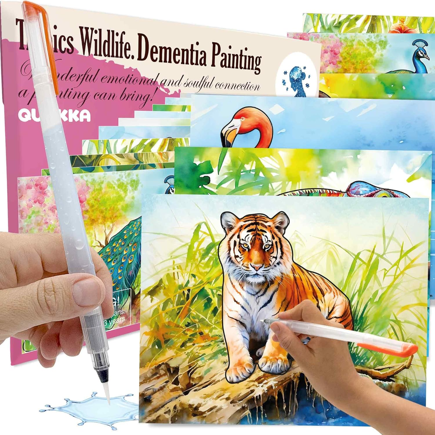 QUOKKA 10PACK Water Painting Dementia Activities for Seniors - Tropic Wildlife Memories - Alzheimers Products for Elderly - Activities for People with Dementia - Crafts for Seniors
