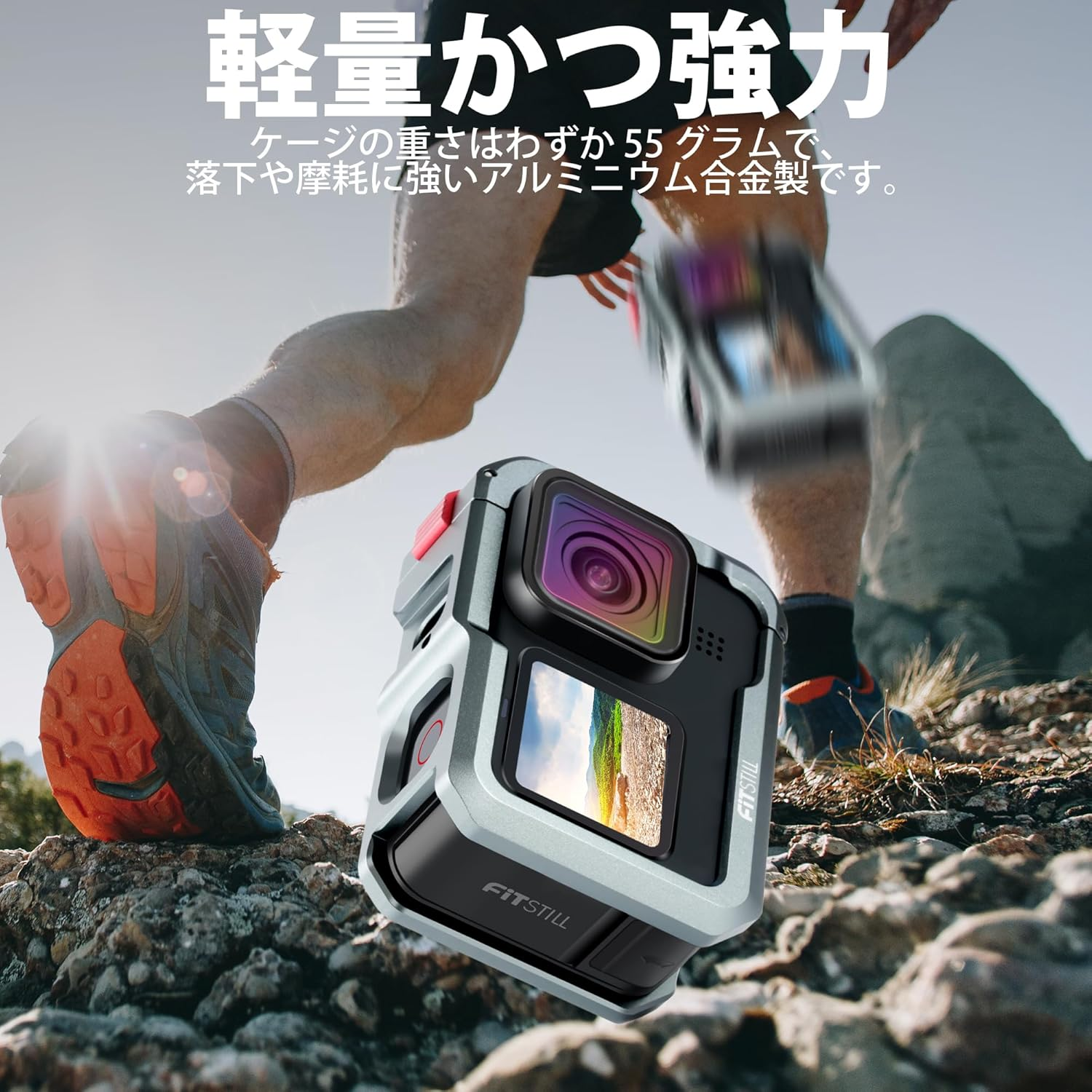 Fitstill Aluminum Alloy Frame for Go Pro Hero 13/12/11/10/9, Camera Cage Metal Frame Aluminum Alloy Protective Cage Case Action Camera Rig with 2 Cold Shoe Mounts and 1/4 Thread Ports Abrasion