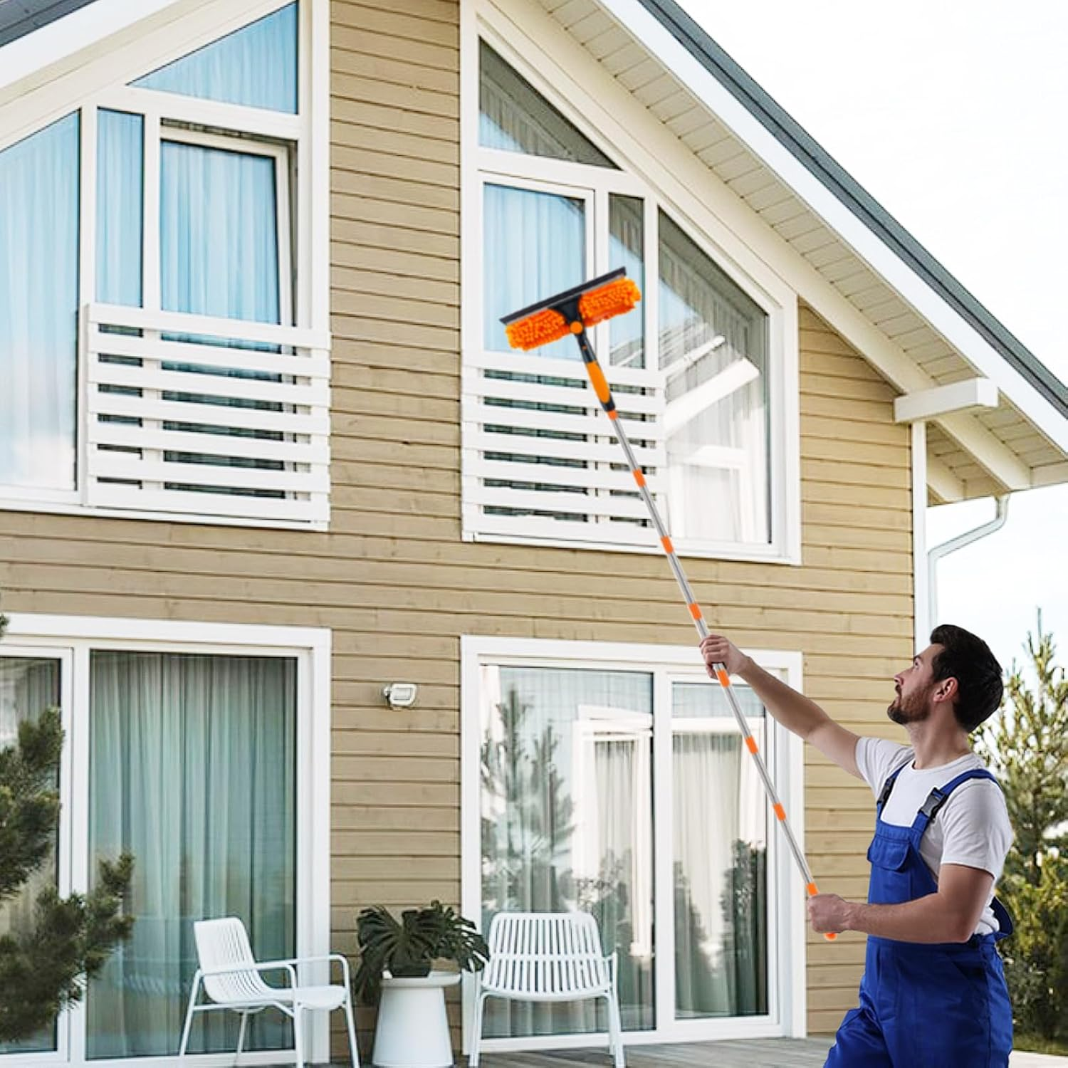 3-In-1 Window Cleaner with Telescopic Rod, Telescopic Window Wiper 3M, Long Handle Window Cleaner Set with Silicone Window Squeegee and Microfibre Cloth Brushes, Window Cleaning Set for Glass, Mirror image number 1