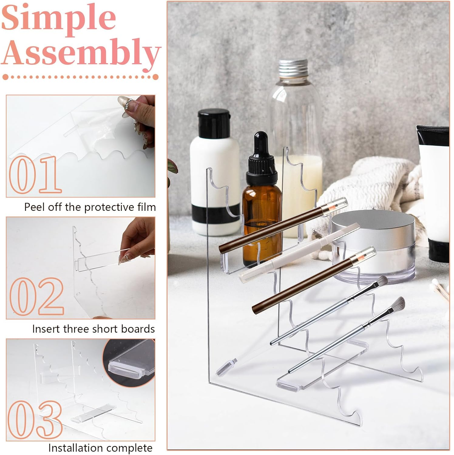 YITOBA 9-Slots Pen Display Stand Holder, Vertical Pen Stand Rack, Acrylic Brush Holder for Cosmetic Tools, Makeup Brush Organizer for Vanity, Clear Paint Pencils Rack for Office (Clear) image number 5