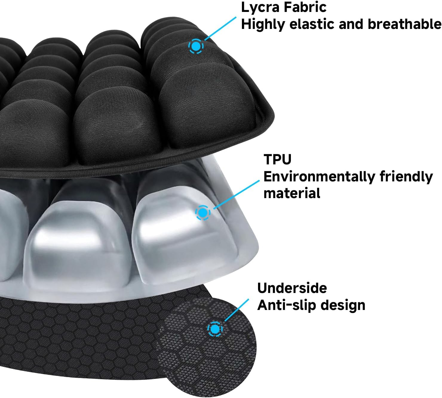 Sluxjet Travel Cushion, 3D 36 Air Cells Plane Cushion, Manual Press Inflatable Seat Cushion for Airplane, Office Chair, Travel Car Seat, Wheelchair Accessories, Black image number 1