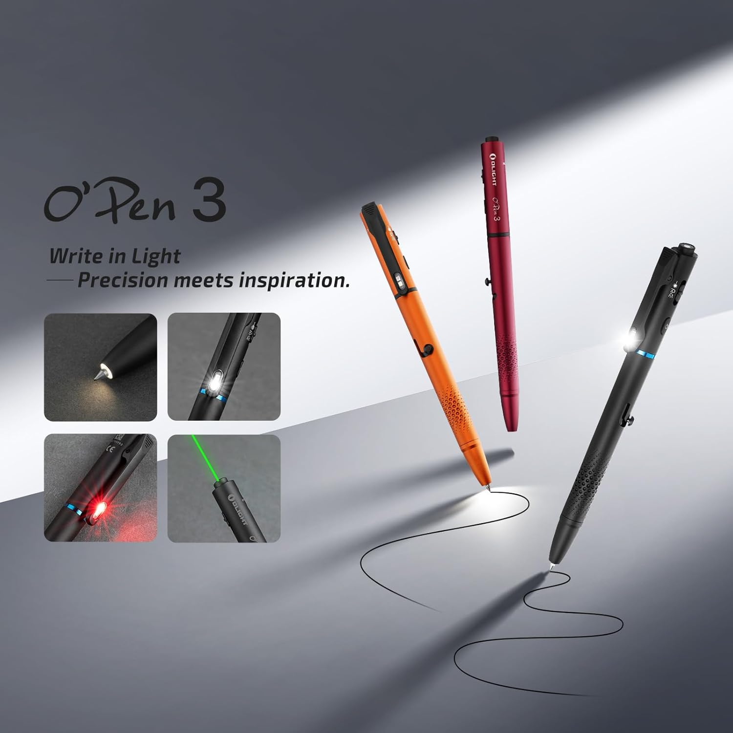 OLIGHT O'Pen 3 EDC Pen Light 120 Lumens with Green Beam, Red Light & White Light LED Pen Clip Light - Rechargeable Clip Torch for Writing, Offices, Outdoors, Gift & Collection (Orange) - Black image number 6
