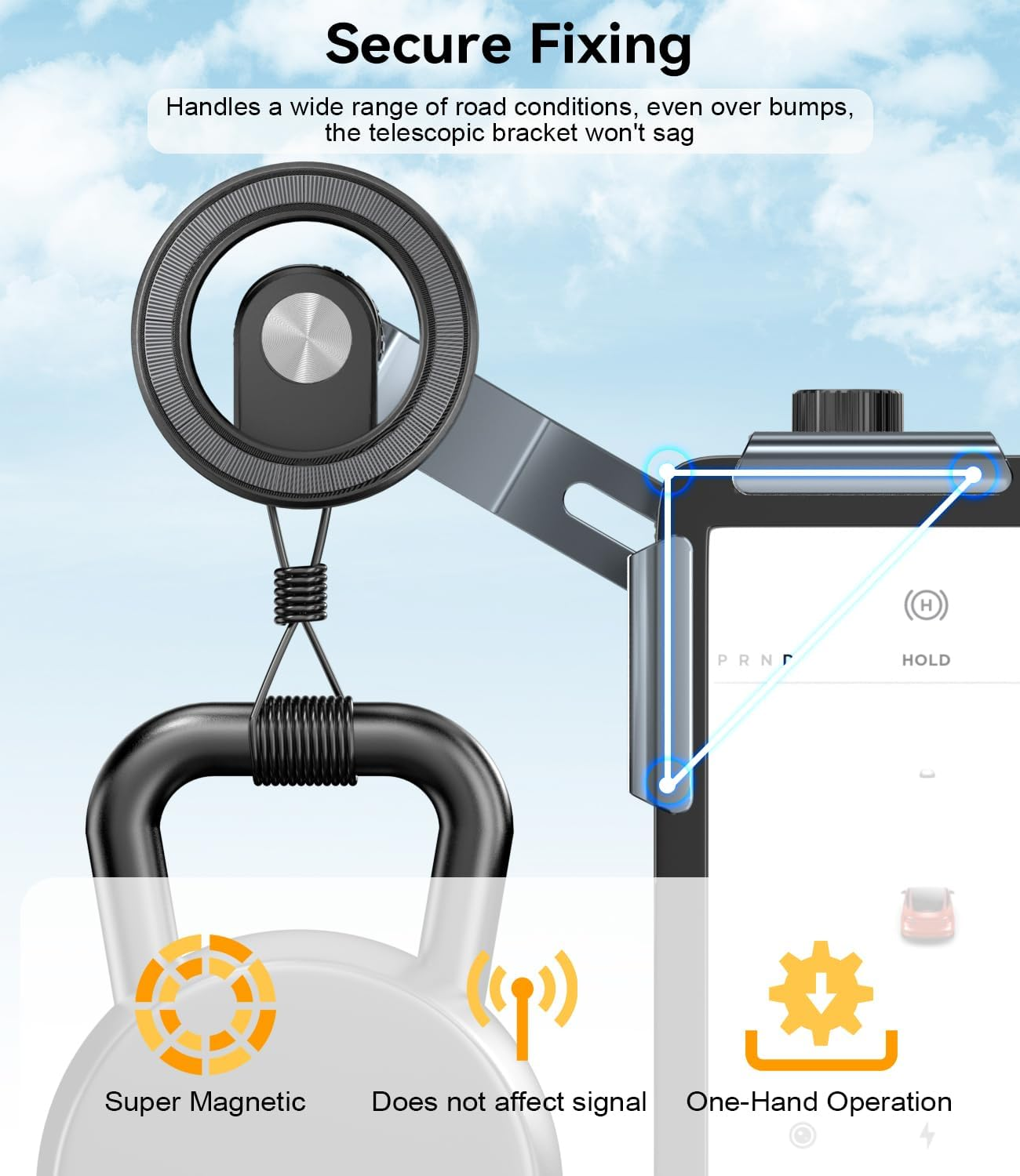 Cloudvalley for Tesla Phone Mount [Strongest Magnetic] Metal Car Mount for Model 3/Y/S/X, Liftable Design, No Glue Required, Compatible with Magsafe Iphone 16/15/14/13/12, Tesla Accessories image number 4