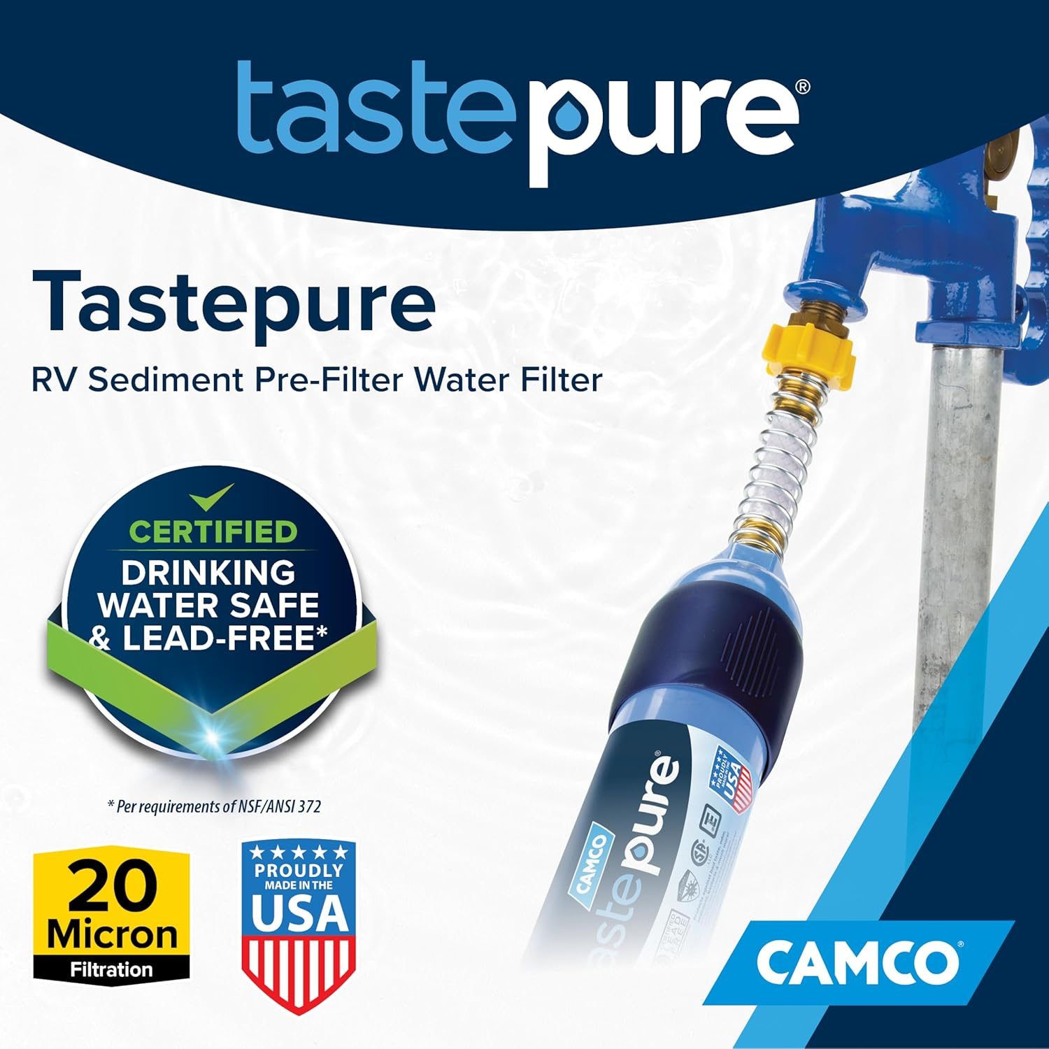 Camco Tastepure RV Sediment Pre-Filter Water Filter | Features a 20-Micron Filtration System, Provides the First Stage of Water Filtration, and Extends the Life of RV Water Filters (40048) image number 3