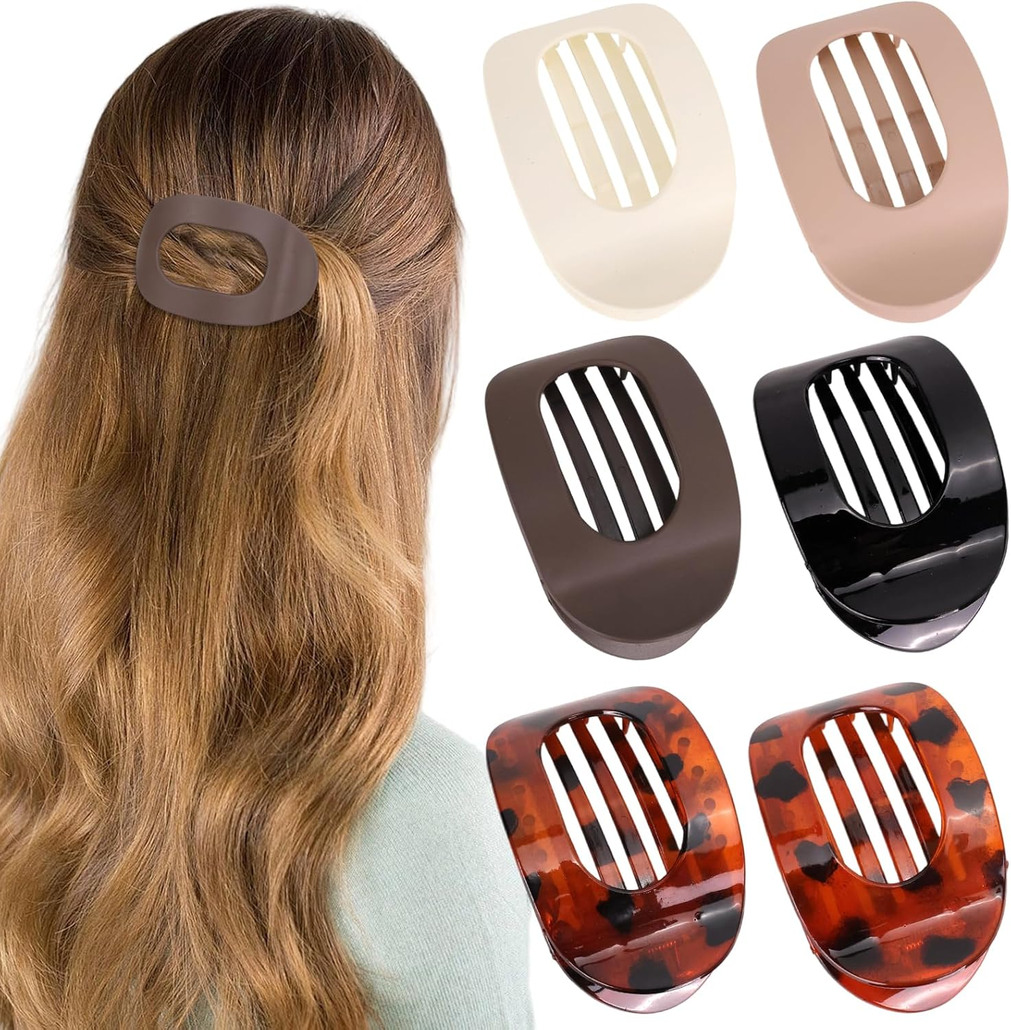 6 Pack Flat Claw Clip Medium round Hair Clip for Thick and Thin Hair