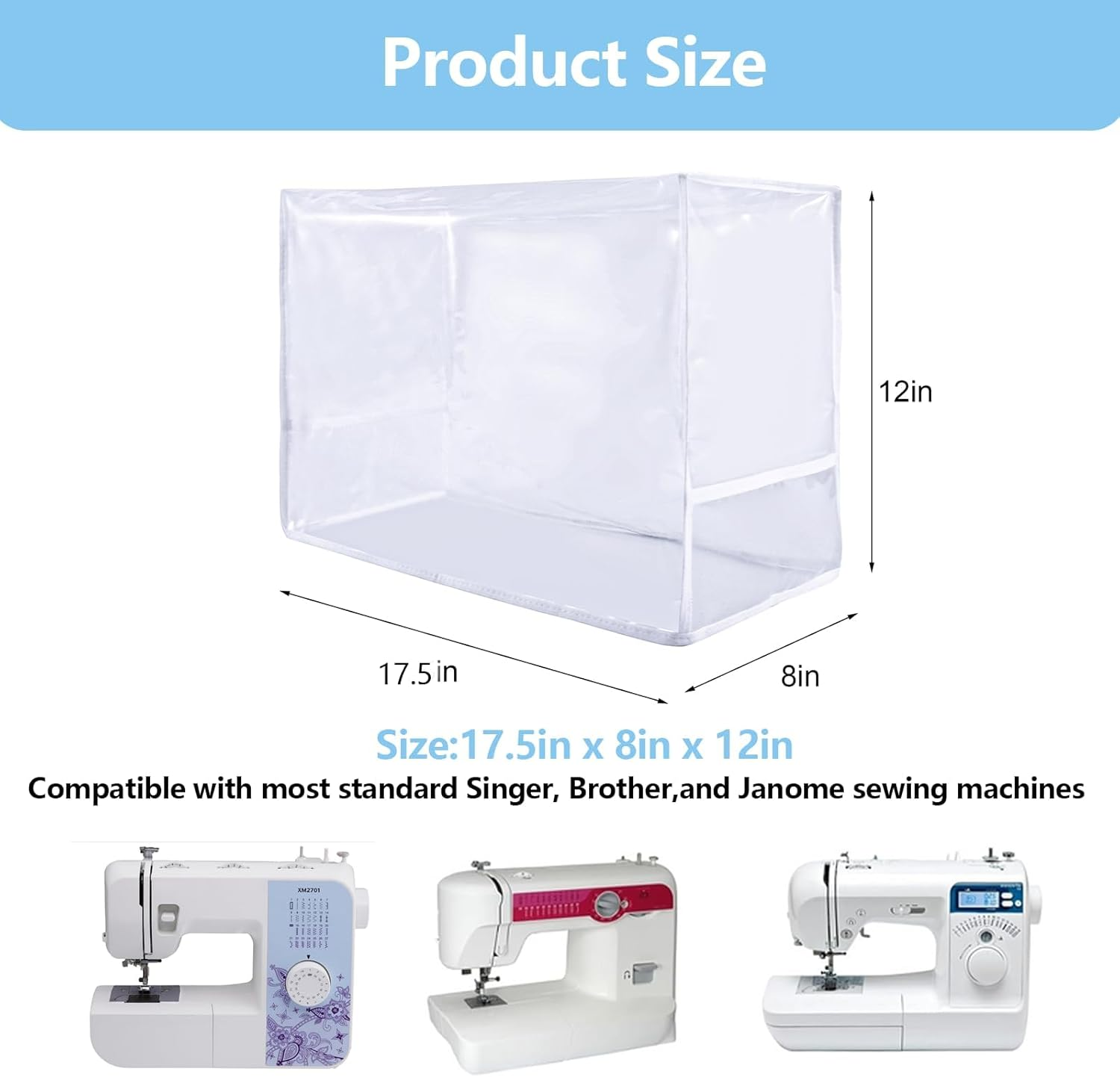 HDBHBH Sewing Machine Cover, Transparent Plastic Dustproof, Resistant Protective Quilted Carrying Covers Accessories, Universal for Most Standard Machine image number 4
