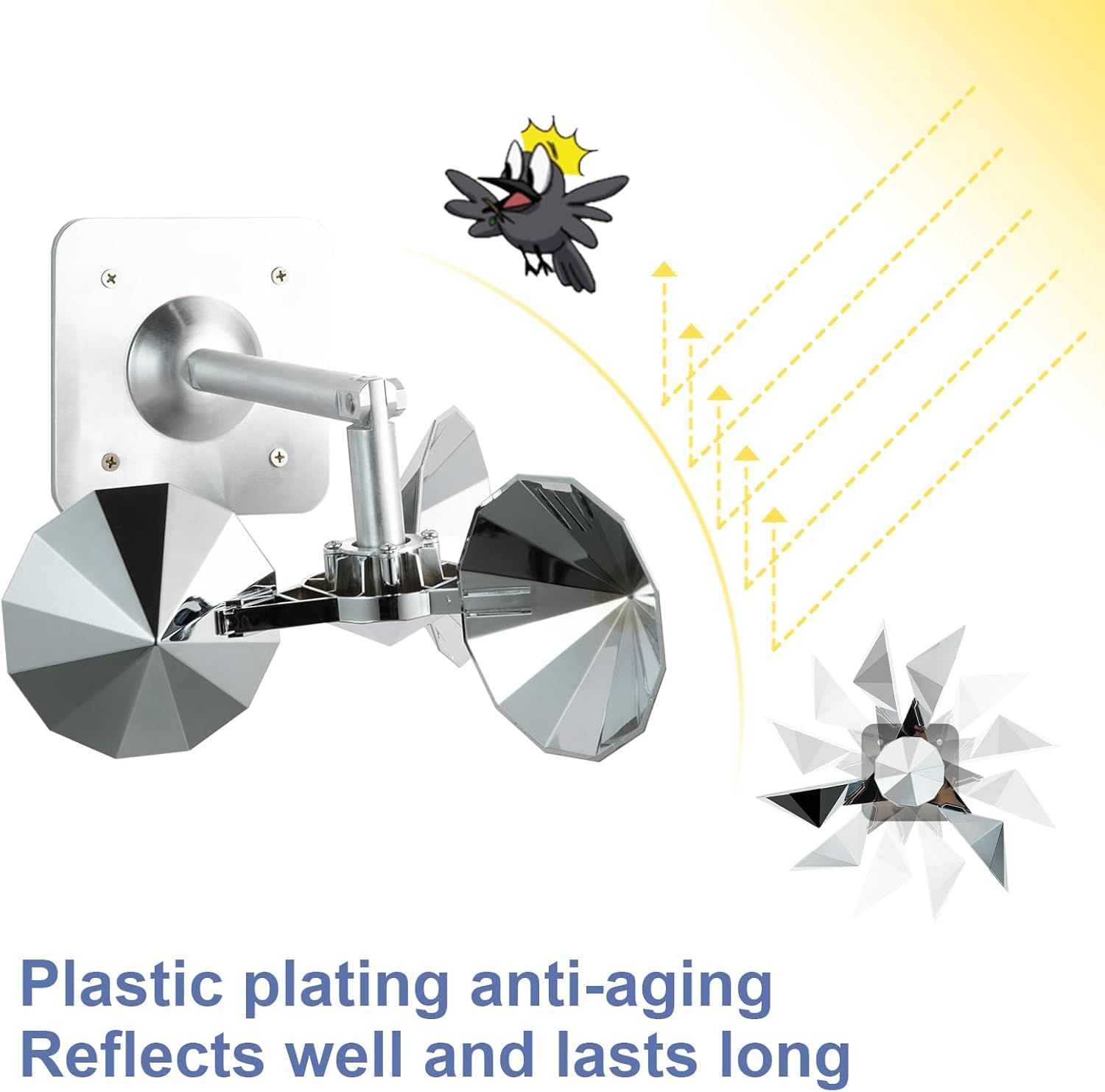 OFFO Bird Deterrent Reflective Spinning Device, Bird Scarer Keep Seagull Pigeon Woodpeckers and Other Birds Away for Outdoor Use Roofs Gardens