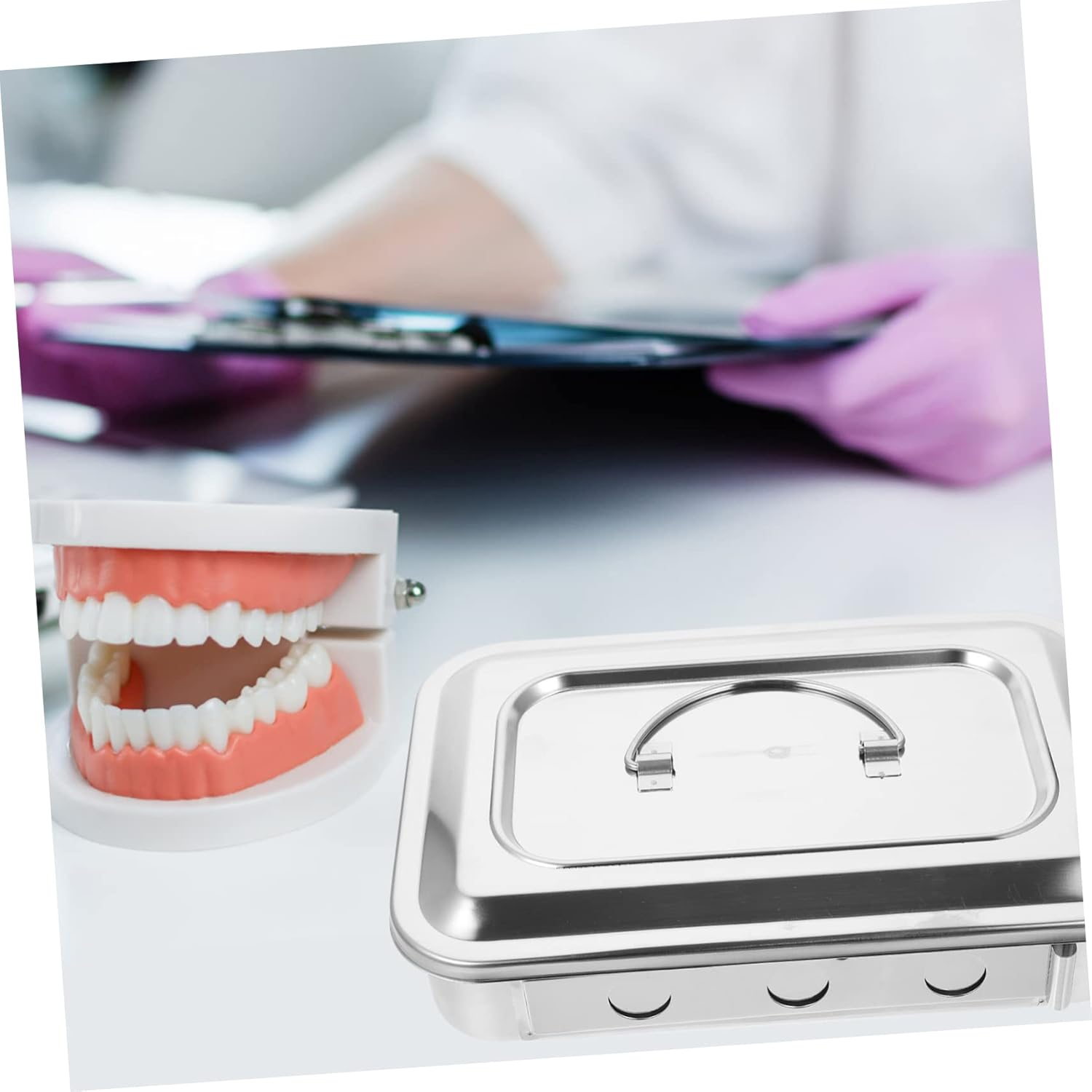 SAFIGLE Bottle Sterilizer Box Square Lid Stainless Steel Thermometer Sterilization Box Silver Tray image number 5