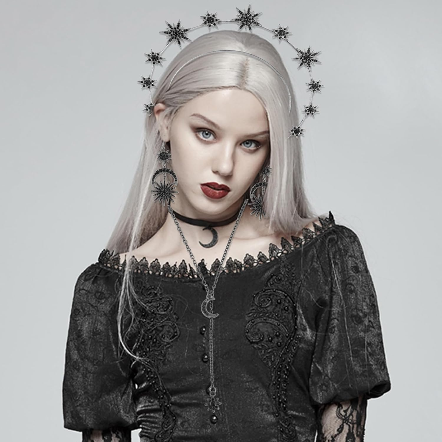 TYXHXTF 4Pcs Star Headband, Crown with Haly Layer, Rhinestone Hair Band, with Necklace and Earrings, Headband for Women and Girls image number 6