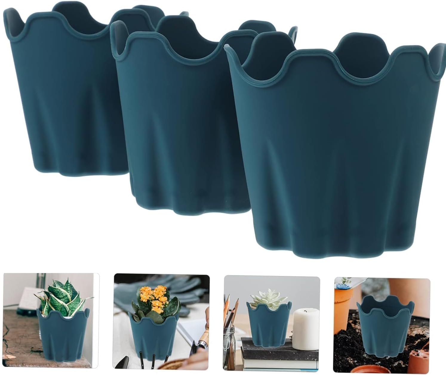Xiaaofea 3 Pcs Flexible Silicone Plant Pots, Collapsible Indoor Outdoor Gardening Planter for Seedlings Flowers Herbs Multi Purpose Foldable Nursery Pot