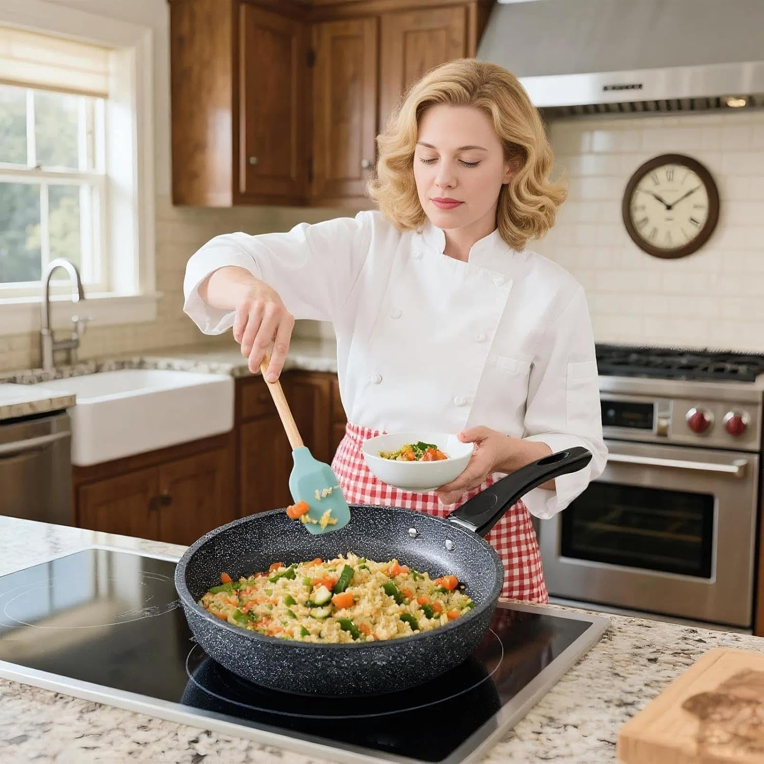 TIRAIN 26Cm Nonstick Frying Pan Skillet with Granite Coating, Healthy Stone Cookware Chef'S Pan with PFOA Free, Heat-Resistant Handle