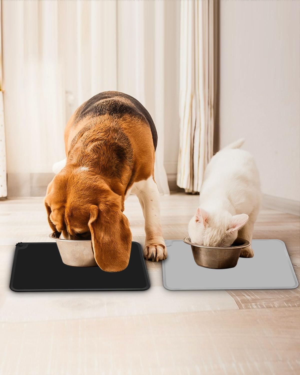 Set of 2 Bowl Mat for Dogs and Cats, 48 X 30 Cm (Black and Grey), Waterproof and Non-Slip Silicone Feeding Mat, Feeding Mat, Non-Slip Pet Feeding Mat for Feeding Bowls Placemats image number 6
