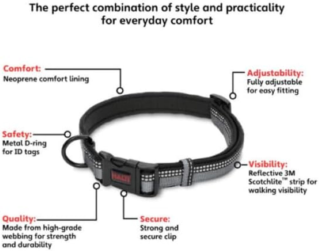 HALTI Comfort Collar - Nylon and Neoprene-Padded Comfy Dog Collar, Reflective, Easy to Fit & Use. Colourful Two-Tone Design, Suitable for Small Dogs and Puppies (Size XS, Black) image number 4