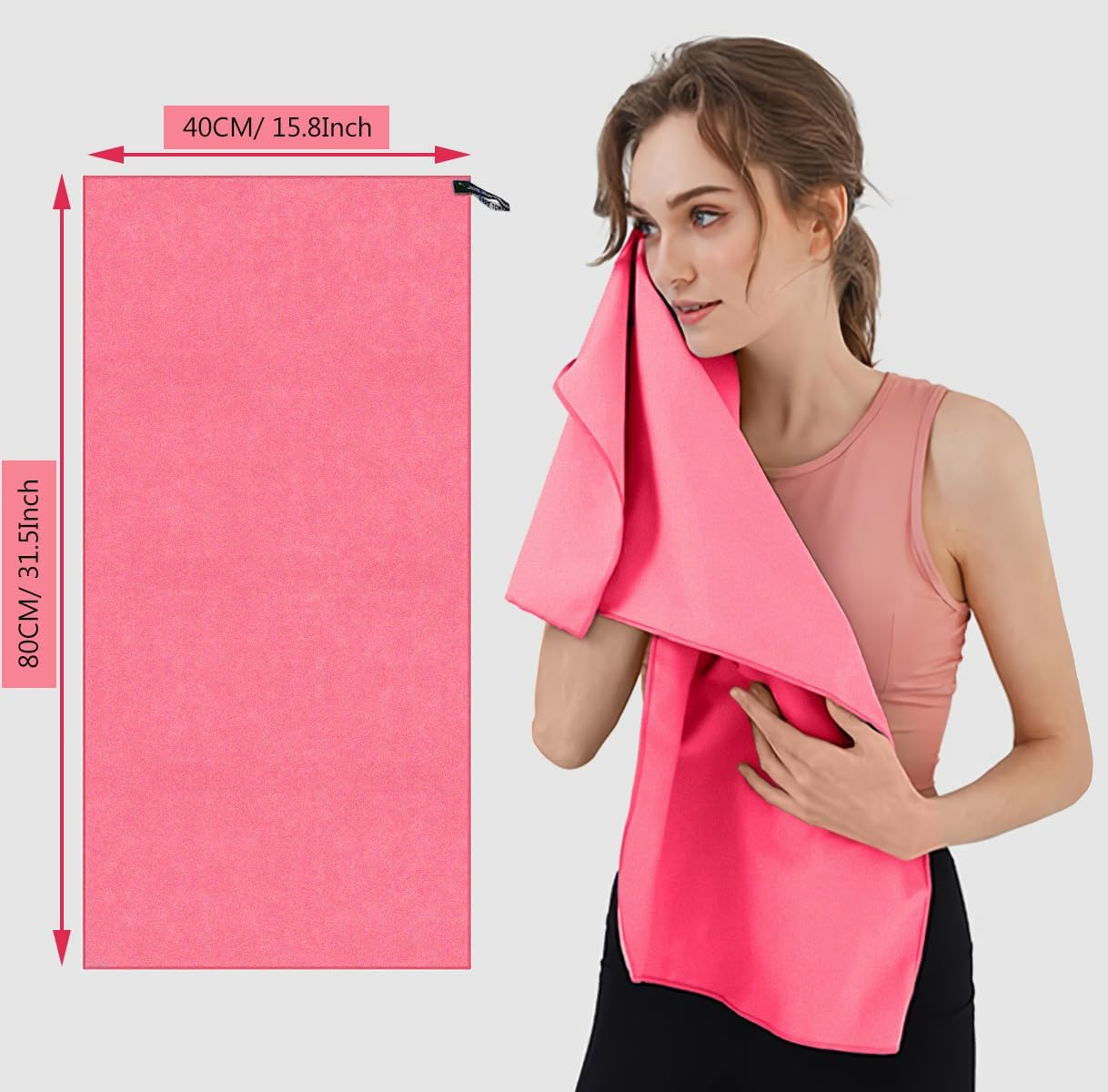 RINGSUN Gym Towel for Women, Microfiber Quick-Dry Towel (40X80Cm), Lightweight Soft and Ultra-Absorbent, Perfect for Yoga Running and Outdoor Activities, Rose Red image number 5