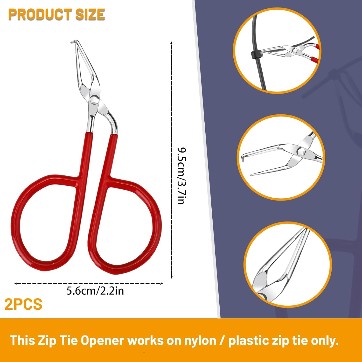 2PCS Cable Tie Opener, Stainless Steel Zip Tie Cutter, Pocket-Sized Zip Ties Tool with Red Silicone Handle for Quickly Untie, Multipurpose Removal Pliers, Electronics Accessories image number 3