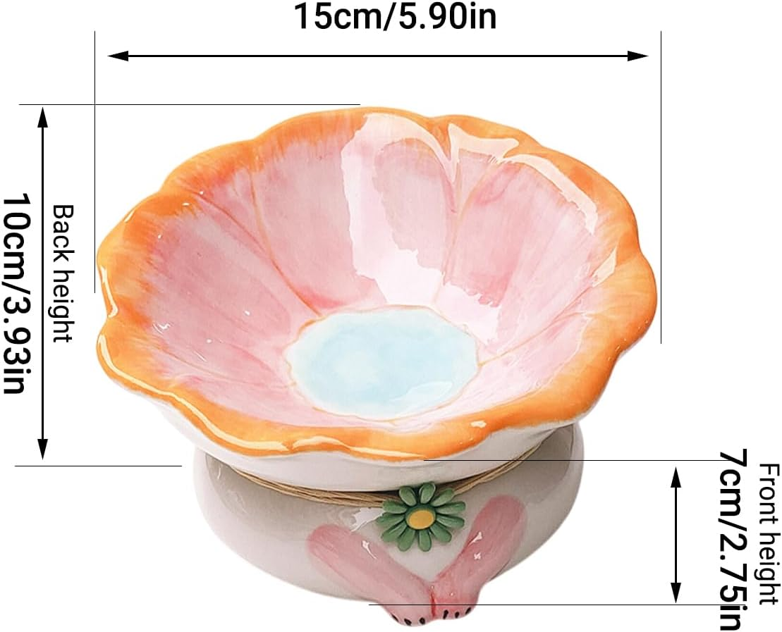 AIMALL Tilted Ceramic Cat Bowl for Neck Protection, 15&deg; Tilt Design Elevated Pet Food and Water Dish, Non-Slip Tall Cat Basin, Ideal for Cats and Small Dogs - Pink image number 3