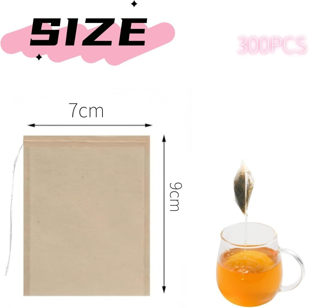 300 Pcs Disposable Tea Filter Bags,Natural Pulp Material Drawstring Seal Tea Bag Empty for Loose Leaf Tea (7 X 9 Cm) image number 3