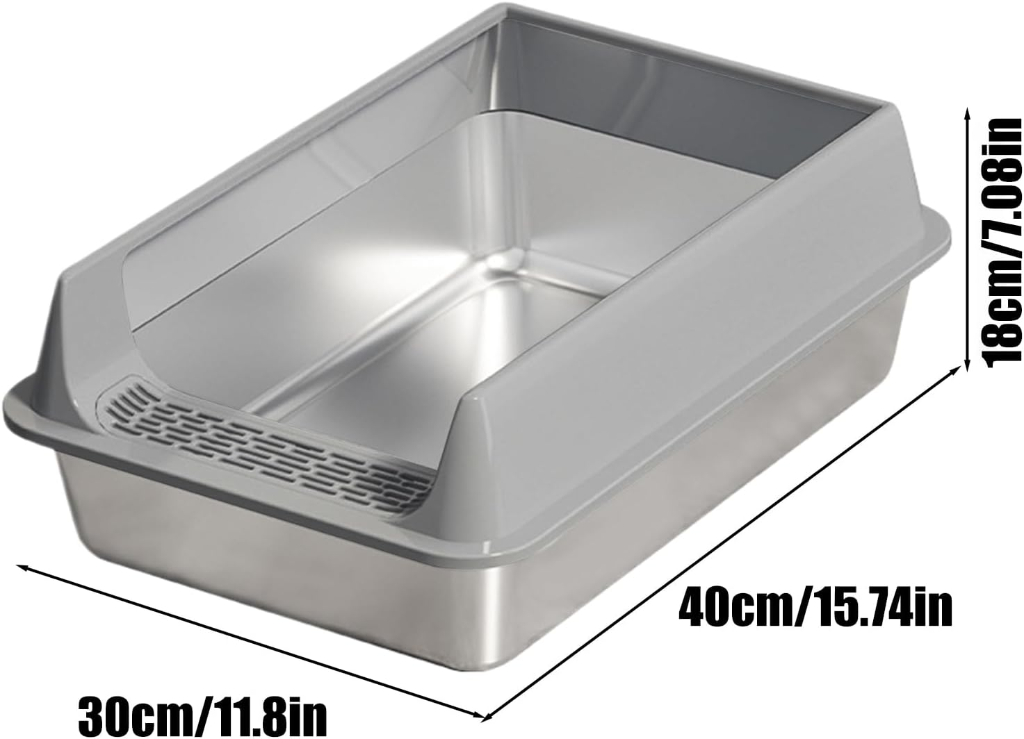 YNPQTDS Cat Litter Tray 40 X 30 X 19 Cm Recessed Semi-Open Cat Litter Tray with Shovel Odour Resistant Cat Litter Tray Stainless Steel for Large Medium Small Cats image number 4