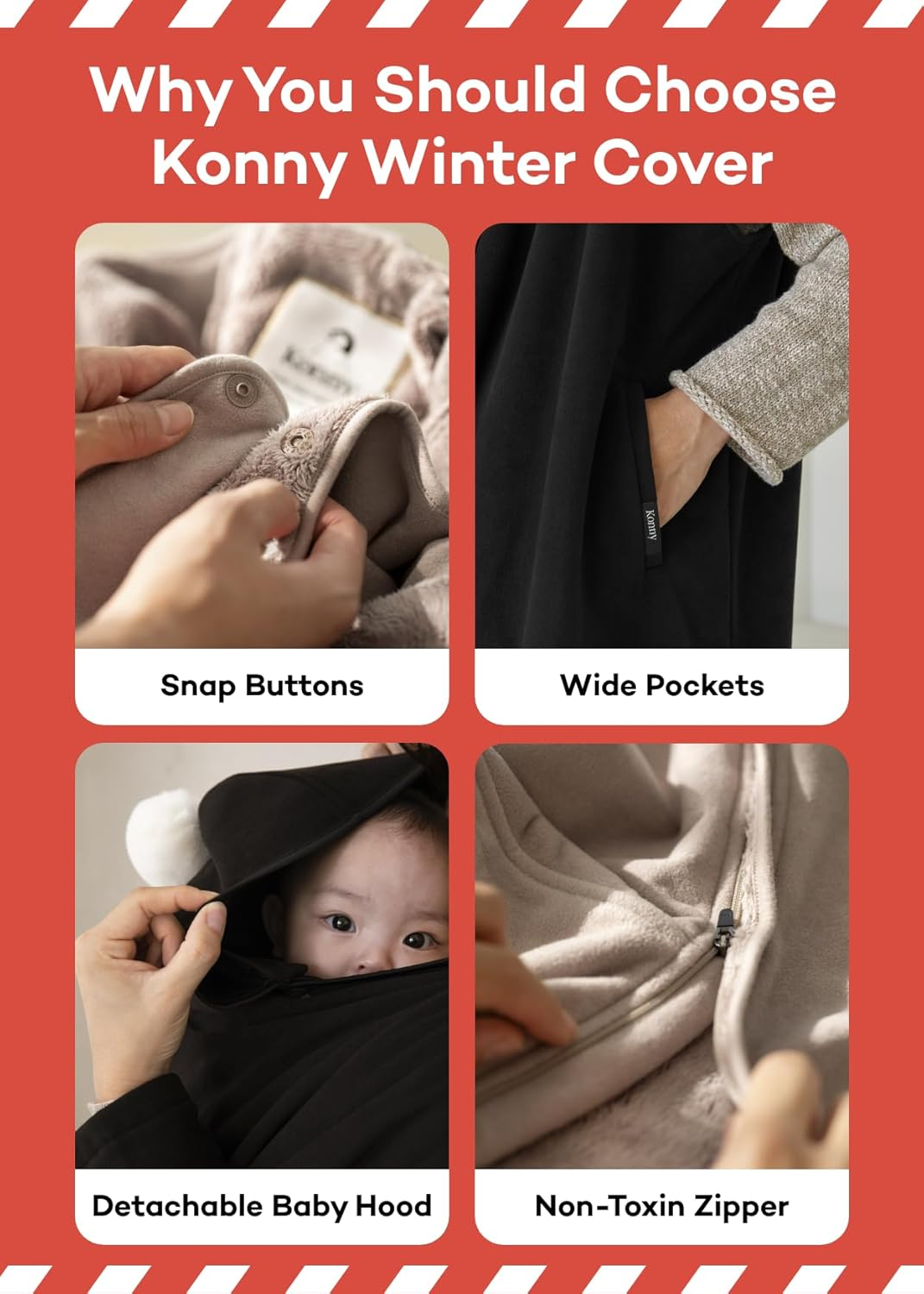 Konny Baby Carrier Winter Cover, Women'S Fleece Jacket, Maternity Coat, Nursing Hoodie(Black, Free Size) image number 2