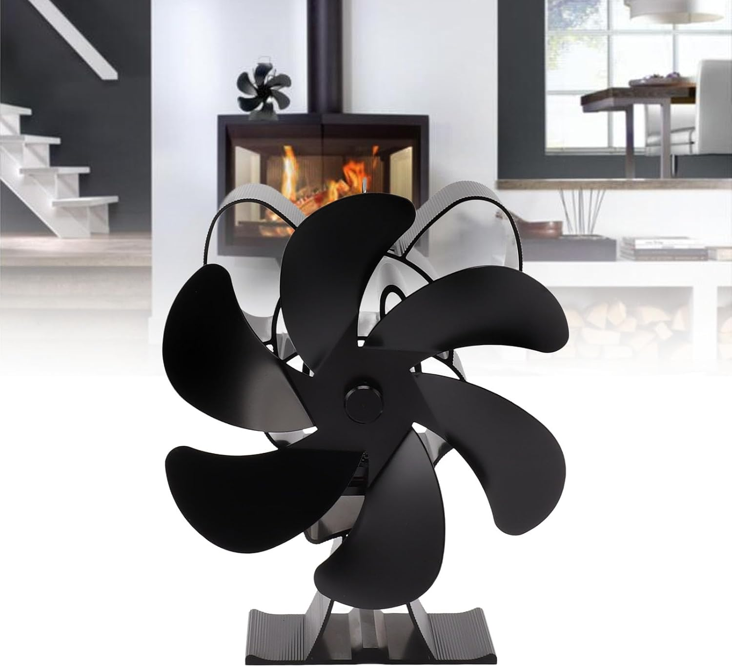 6 Blades Heat Powered Stove Fan Black Wooden Range Hood Fan Cooktop Fan for Melt, Fanner for Lt420, Fireplace Fans image number 6