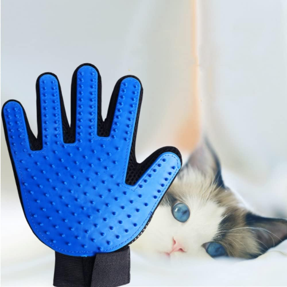 DACUAN Pet Grooming Glove, 1 Pair Gentle Deshedding Brush Glove, Efficient Pet Hair Remover Mitt, Dog Cat Hair Glove Perfect for Dog & Cat with Long & Short Fur (Blue)