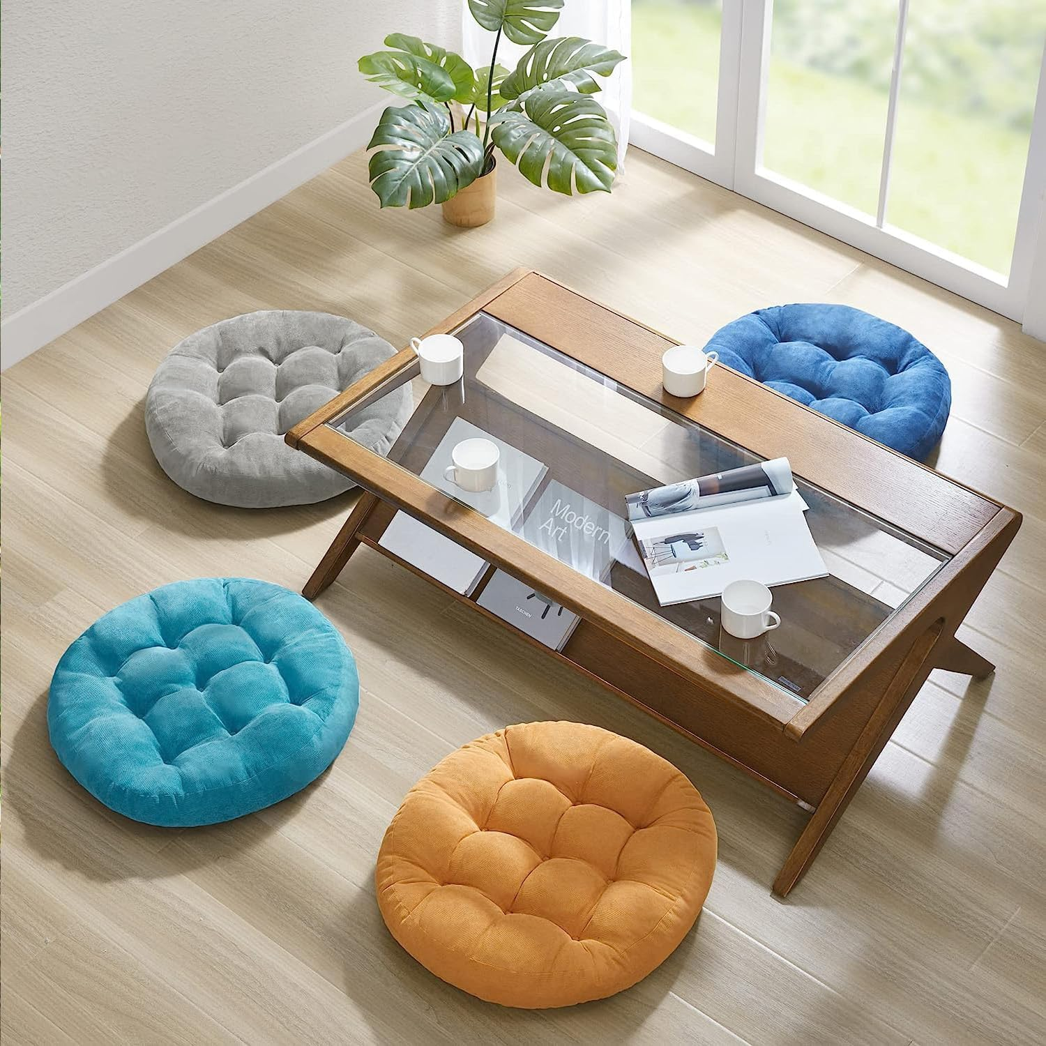 Floor Pillow Cushions, Solid round Seat Cushion, Patio Chair Cushion,Throw Cushion for Indoor/Outdoor Furniture Sitting Living Room Garden (Grey,22X22Inch) image number 4