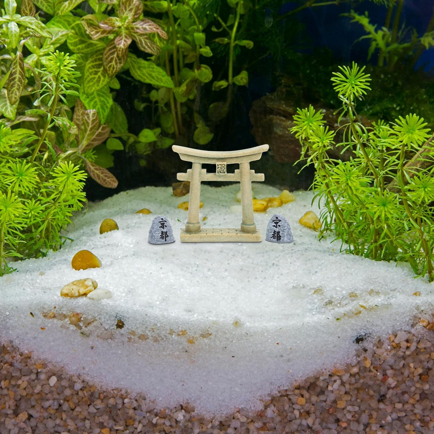 Alipis Japanese Torii Gate, Altar Shelf Mini Torii Gate with Stone Resin Miniature Shrine Japan Fairy Garden Statue for Fish Tank Bonsai Micro Landscape Decoration