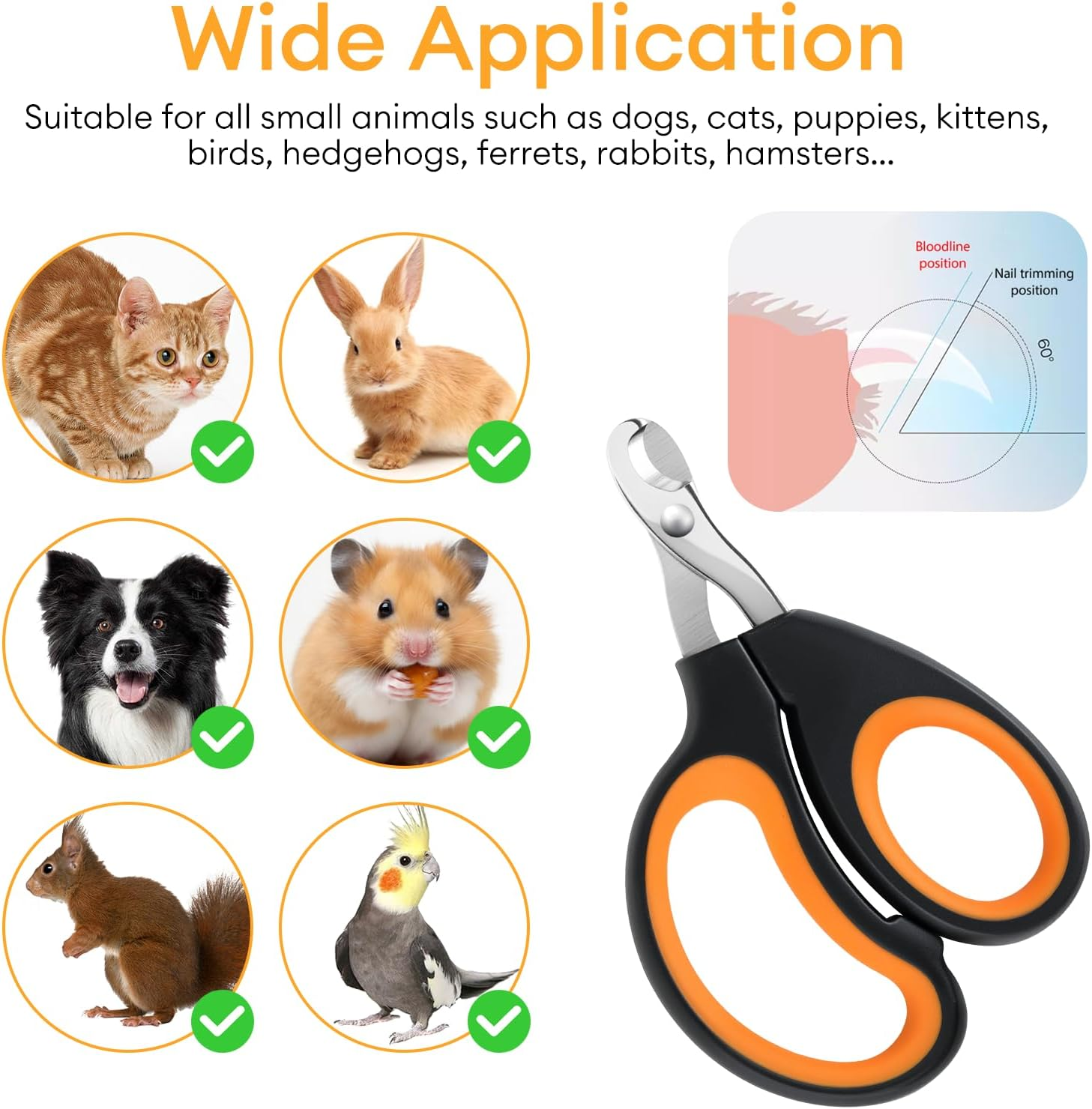 2 Pcs Cat Nail Clipper - Professional Claw Trimmer & Stainless-Steel Trimmers, Safe Painless Cutting Suits All Small Pets Such as Dogs, Cats, Puppies, Kittens, Birds, Hamsters (Orange) image number 2