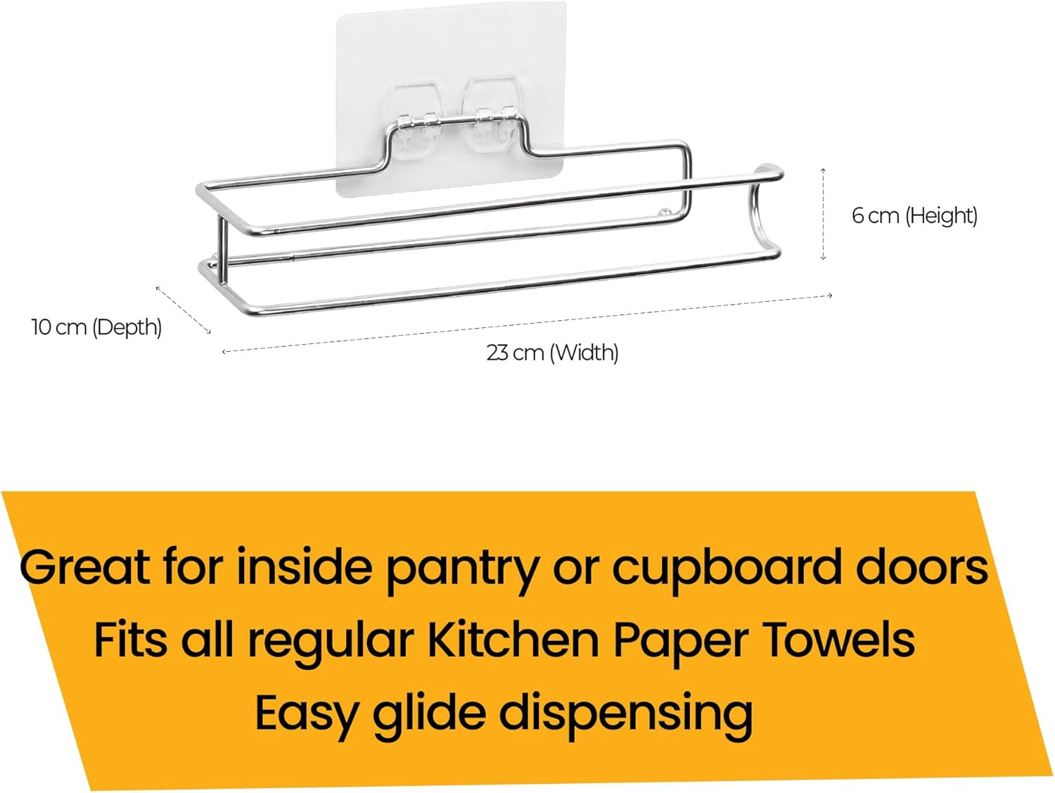 I-Hook Paper Towel Holder &ndash; High Gloss Stainless Steel, Nano Suction Reusable, Holds up to 3Kg, Heat & Water Resistant, Rust-Proof, Fits inside Cupboard Doors & under Cabinets, 10X23X6Cm image number 4