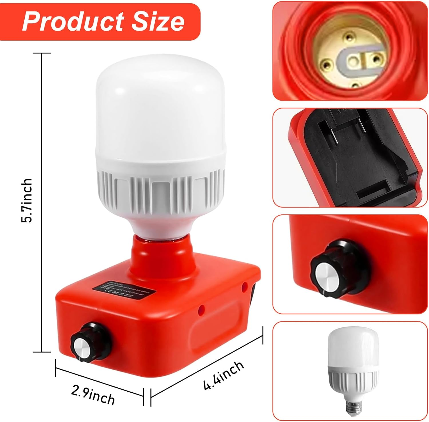 Battery Lamp for Einhell 18 V Battery, 12 W LED Work Light with E27 Bulbs Adjustable Brightness 150-1300LM Spotlight, Wireless Work Spotlight for Construction Sites and Outdoor Camping Emergency
