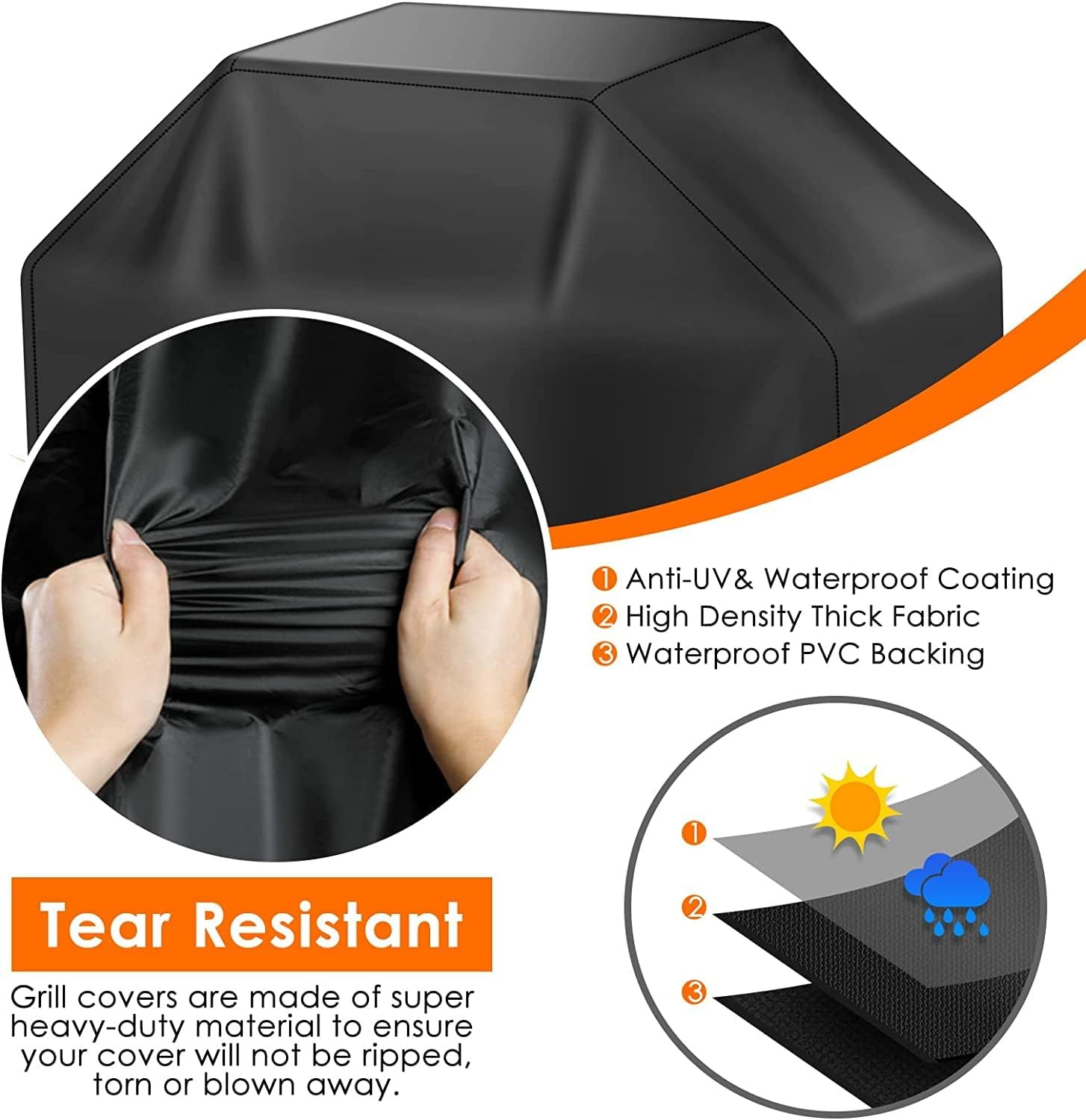 BBQ Grill Cover, Waterproof 210D Heavy-Duty Gas Grill Cover, Anti-Uv Material with Elastic Strap (190 * 71 * 117 CM) image number 3