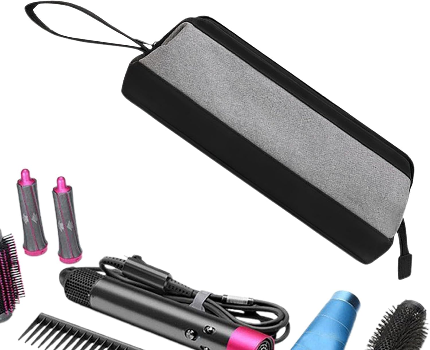 Blow Dryer Case - Hair Dryer Case, Curling Iron Bag | Dustproof Oxford Cloth Pu Leather Blow Dryer Protective Bag, Portable Hair Air Wrap Dryer Case for Outdoors, 14.96X6.29X5.51Inches image number 2
