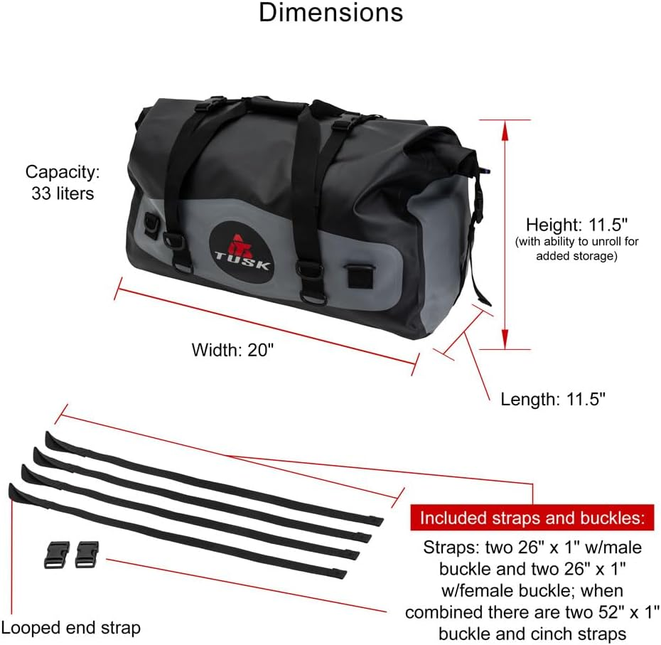 Tusk Dry Duffel Bag Medium (33 Liters) Top Load Black/Grey image number 4