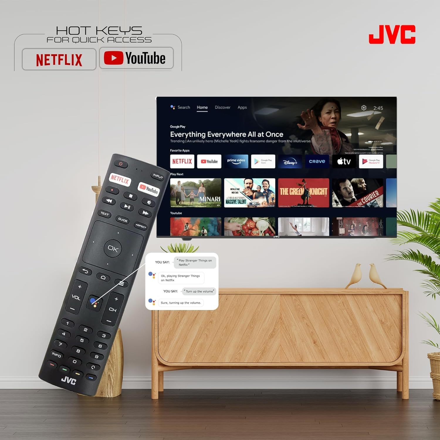 JVC 32 Inch Smart TV | HD Edgeless Android TV | 32" Television with Built-In Chromecast, LED Display | Remote Control with Voice Commands via Google Assistant | 10000 Apps | AV-H323115A11 image number 4