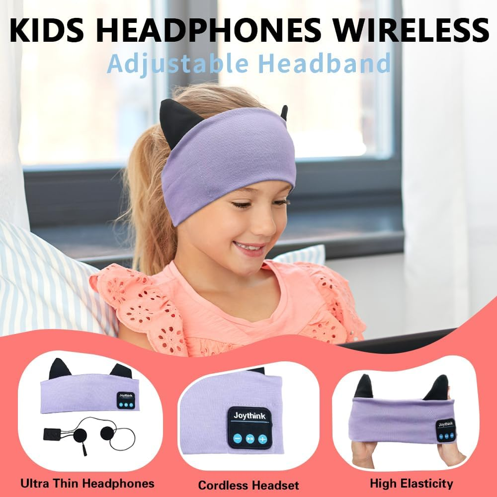 Joythink Kids Bluetooth Headband Headphones Sleep Mask Wireless Earphones Built in Thin Speaker Kids Adjustable Sports Headset Sleep Headband for Girls Boys Toddler Children Baby Airplane Travel Study Purple image number 5