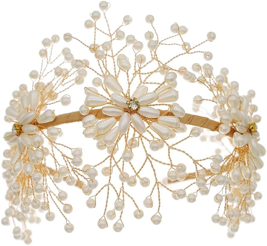 Bridal Headpiecees for Wedding Pearl Wedding Headband Rhinestone Hair Accessories for Brides Crown for Women Girls image number 1