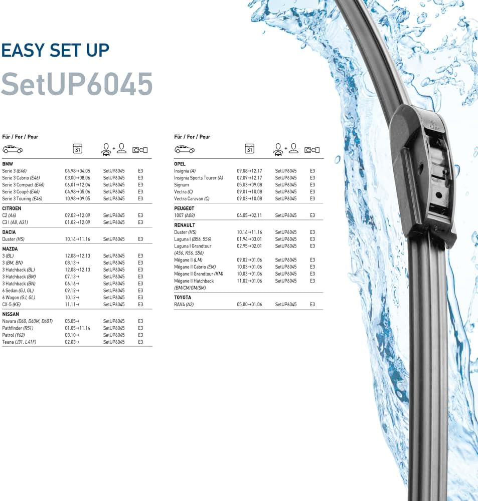 HELLA 9XW 358 164-291 Easy Set Upgrade Wiper Blade - Setup6045 - Flat Wiper Blade - for Left-Hand Drive Vehicles - 600/450 Mm - 24/18 Inch - Front - Quantity: 2 image number 2