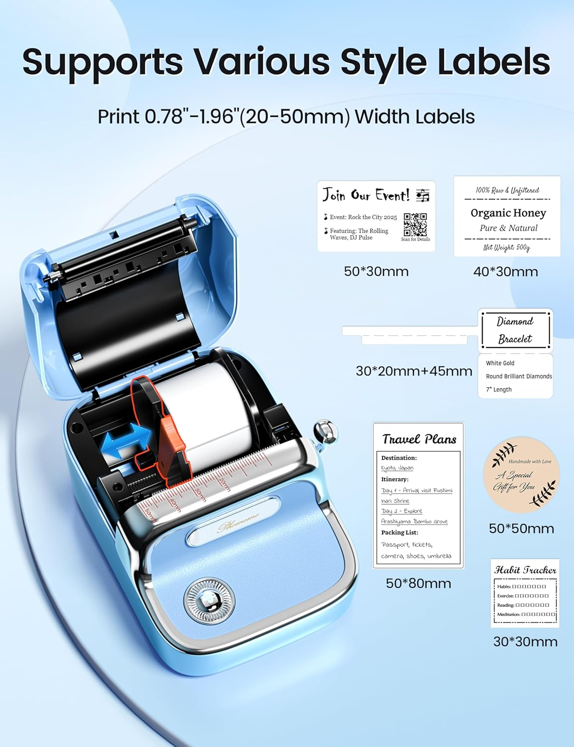 Phomemo M150 Label Maker Machine, 2025 Upgraded Bluetooth Sticker Printer, 2" Thermal Label Priner for Home Use & Small Business, Compatible with Ios & Android Phone, with 1 Pack 40X30Mm Thermal Label