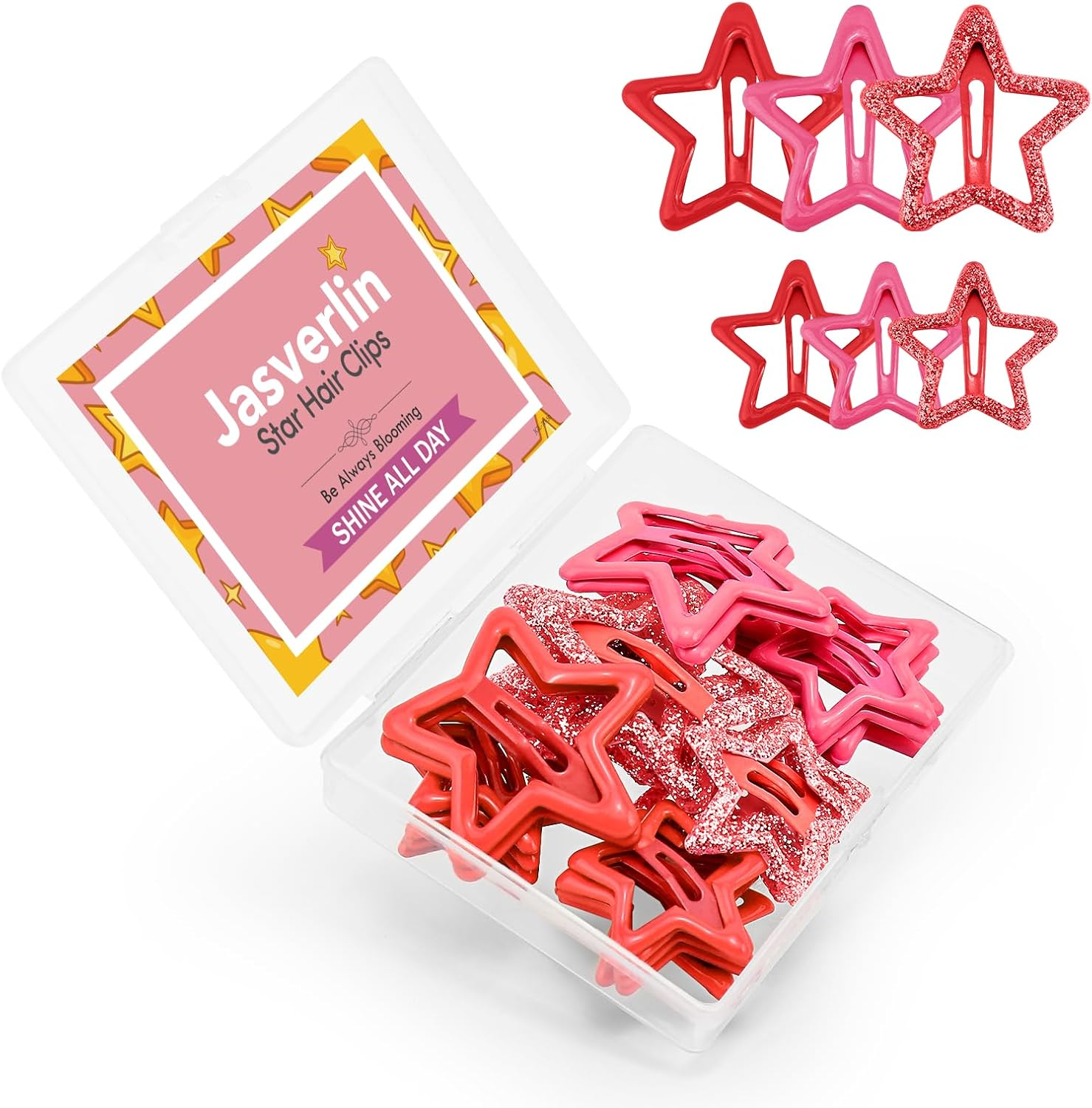 JASVERLIN 36 Pcs Red Star Hair Clips Accessories for Women Girls, Y2K Kawaii Thin Thick Cute Colorful Metal Snap Barrettes for Rave Glitter Hairclips Mixed Sizes image number 2